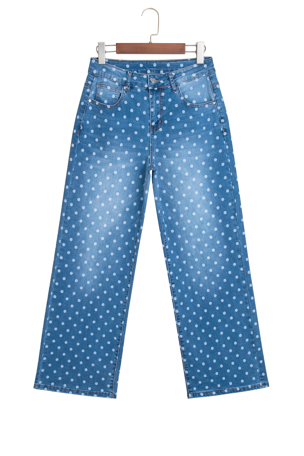 Sky Blue Polka Dot High Waist Shift Jeans