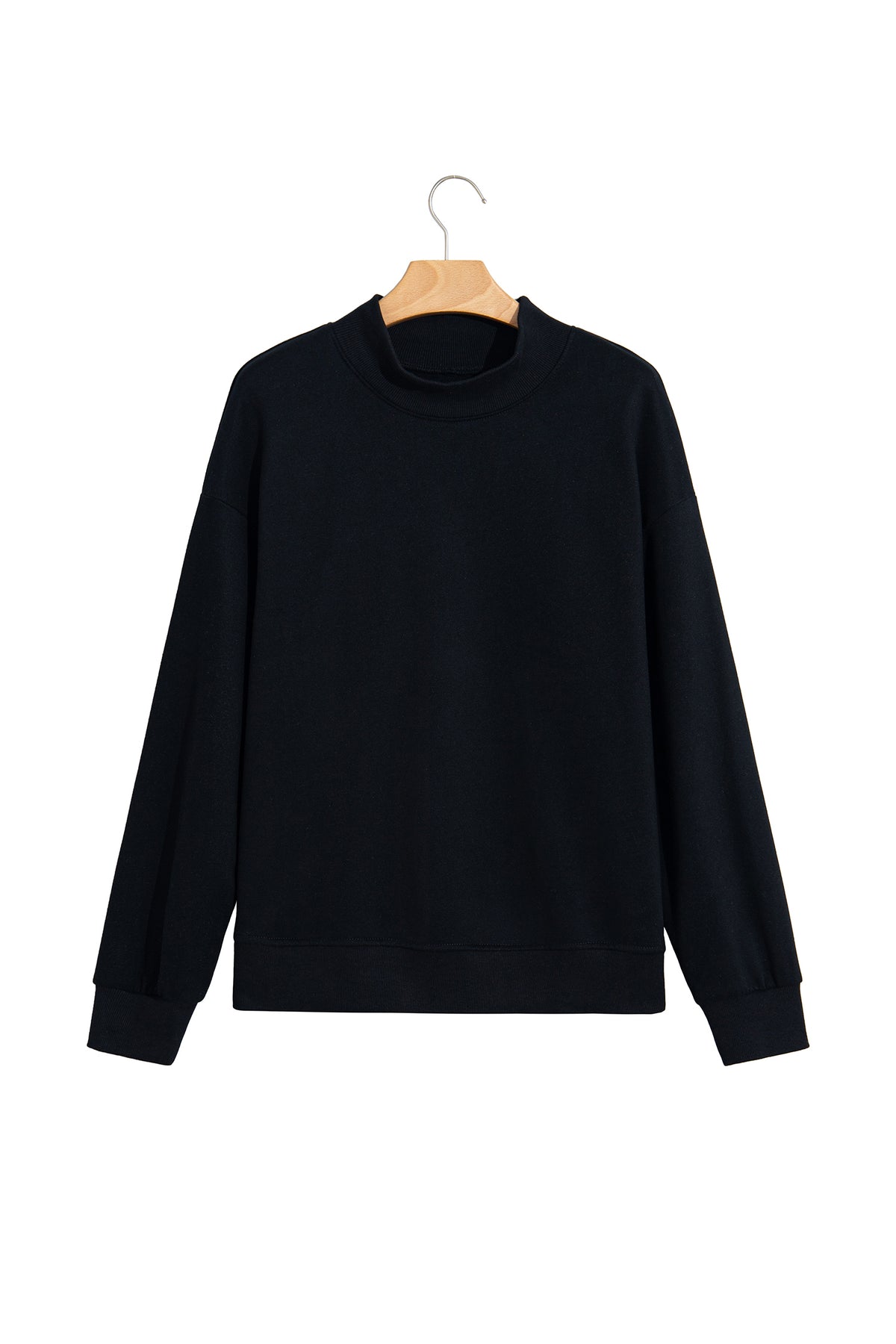 Dark Blue Solid Color Oversized Mock Neck Sweatshirt