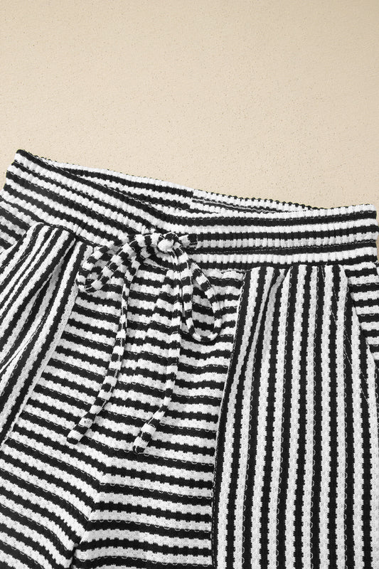 Porch Pick-up Black Stripe Breathable Textured Knit Short 2pcs Set