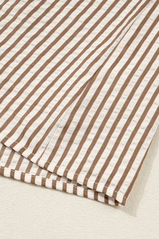 Brown Stripe Leopard Patchwork Long Sleeve Shirt