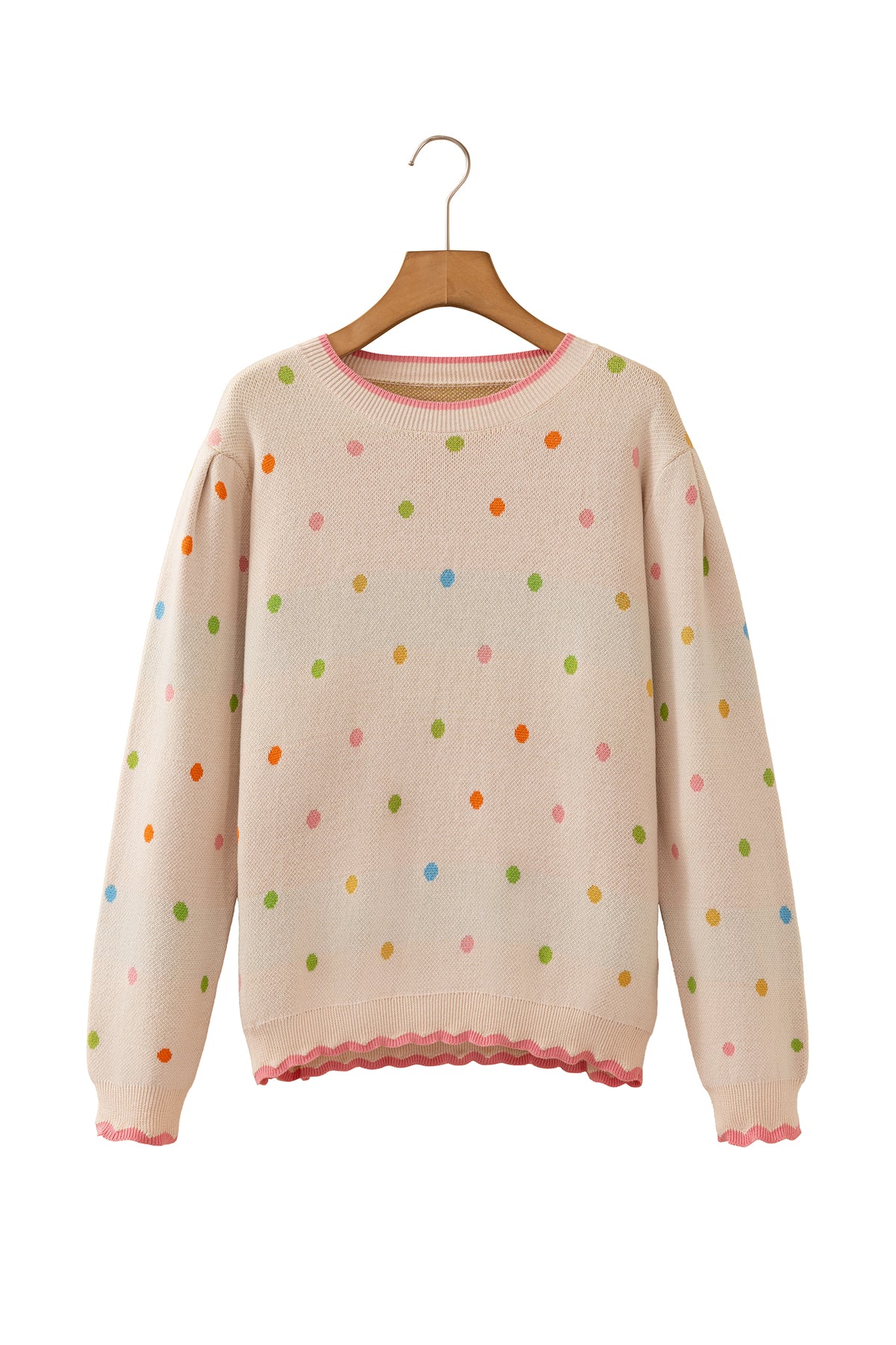 Coffee Round Neck Polka Dot Long Sleeve Casual Shift Sweater