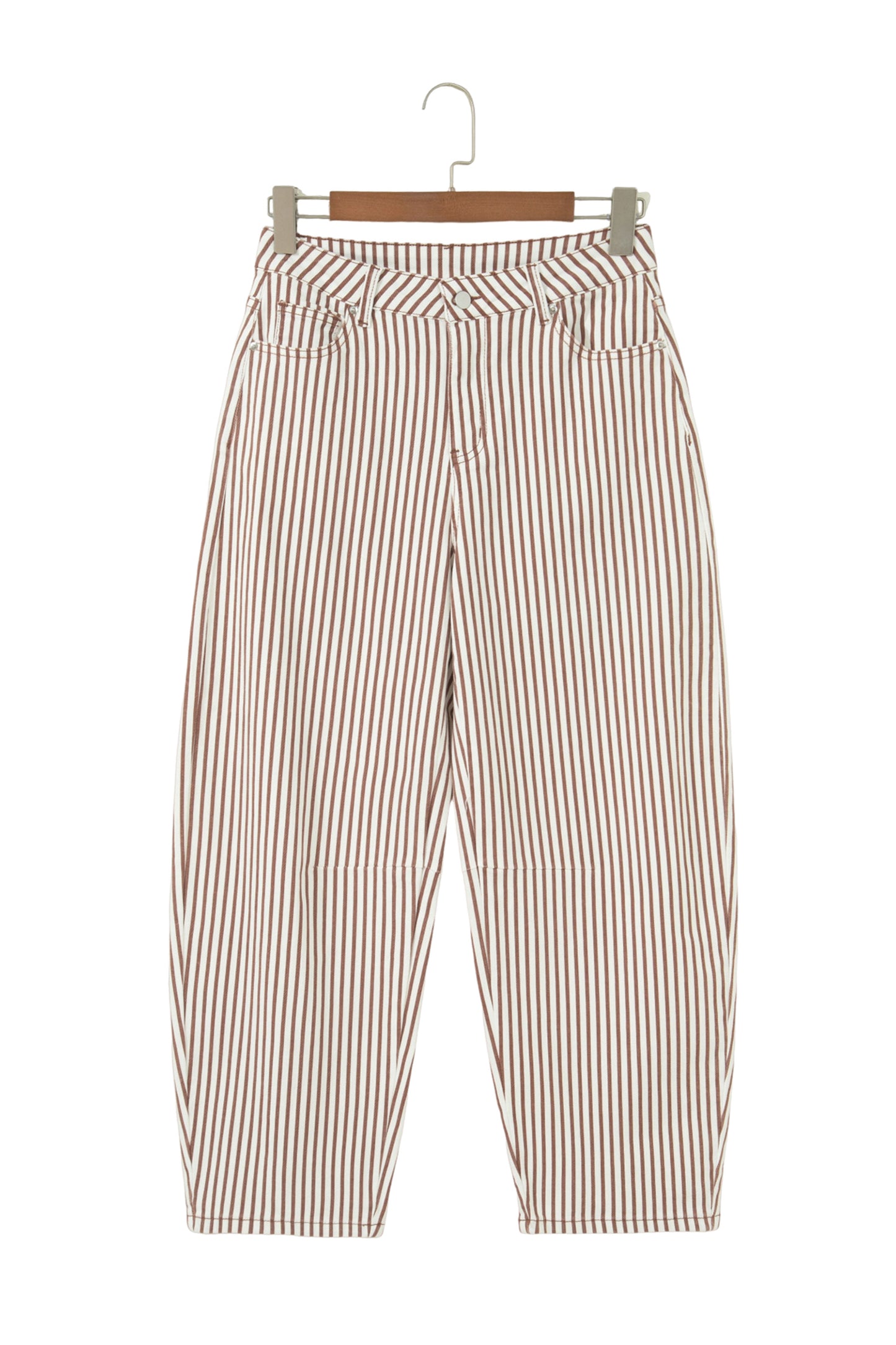 Khaki Stripe Casual Barrel Jeans