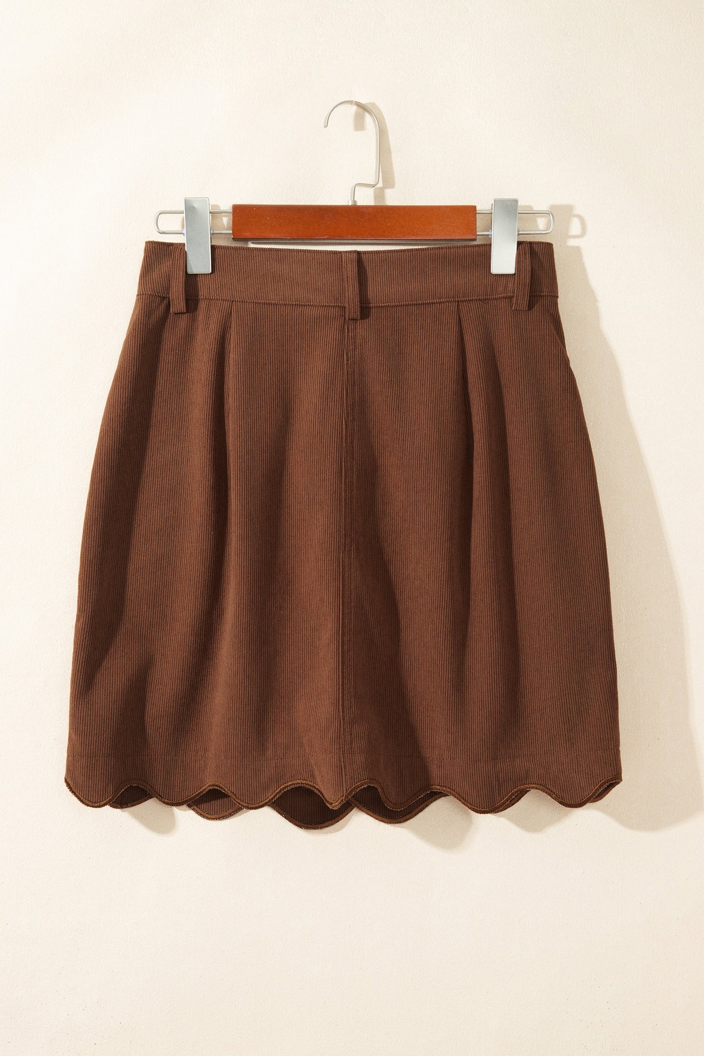Coffee Button Front Corduroy Mini Pockets Sheath Silhouette Skirt