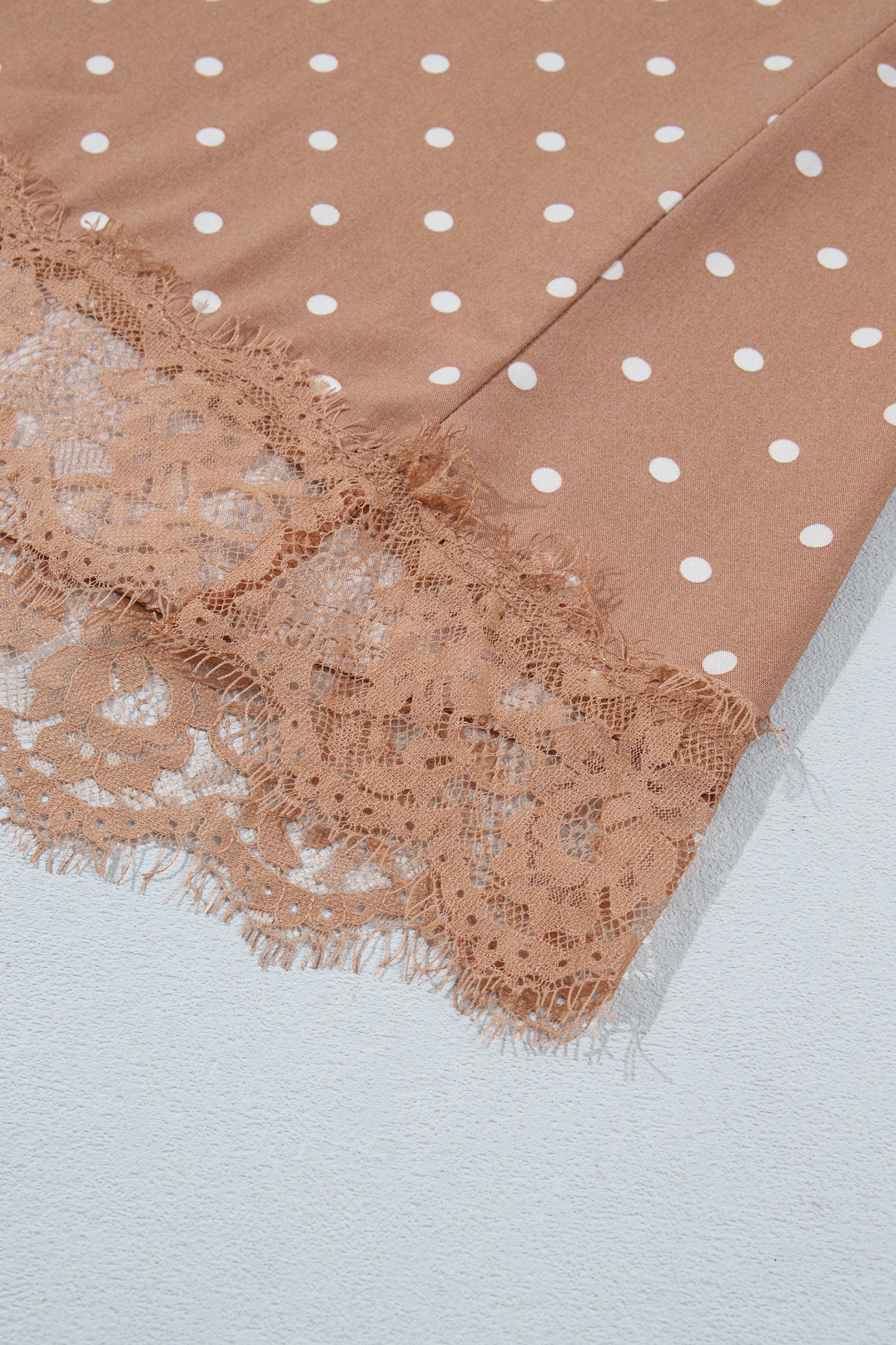 Brown Polka Dot Lace Hem Elegant Long Shift Skirt