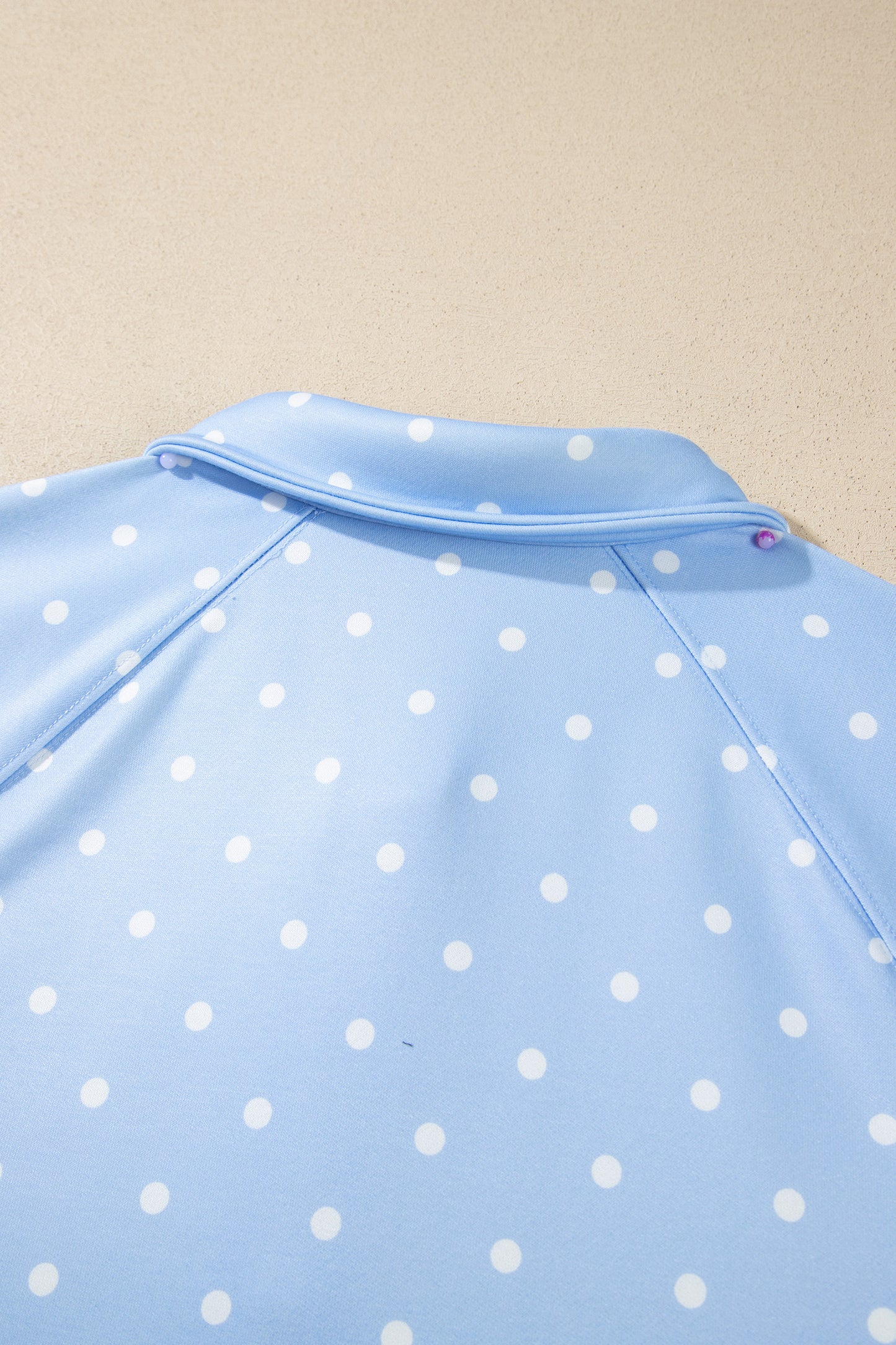 Sky Blue Polka Dot V Neck Metal Button Long Sleeve Shift Plus Size Sweatshirt