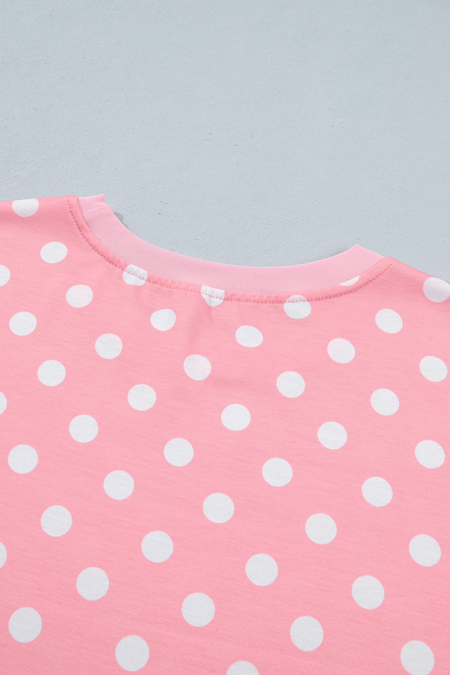 Beige Polka Dot Oversized Top Drawstring Short Set