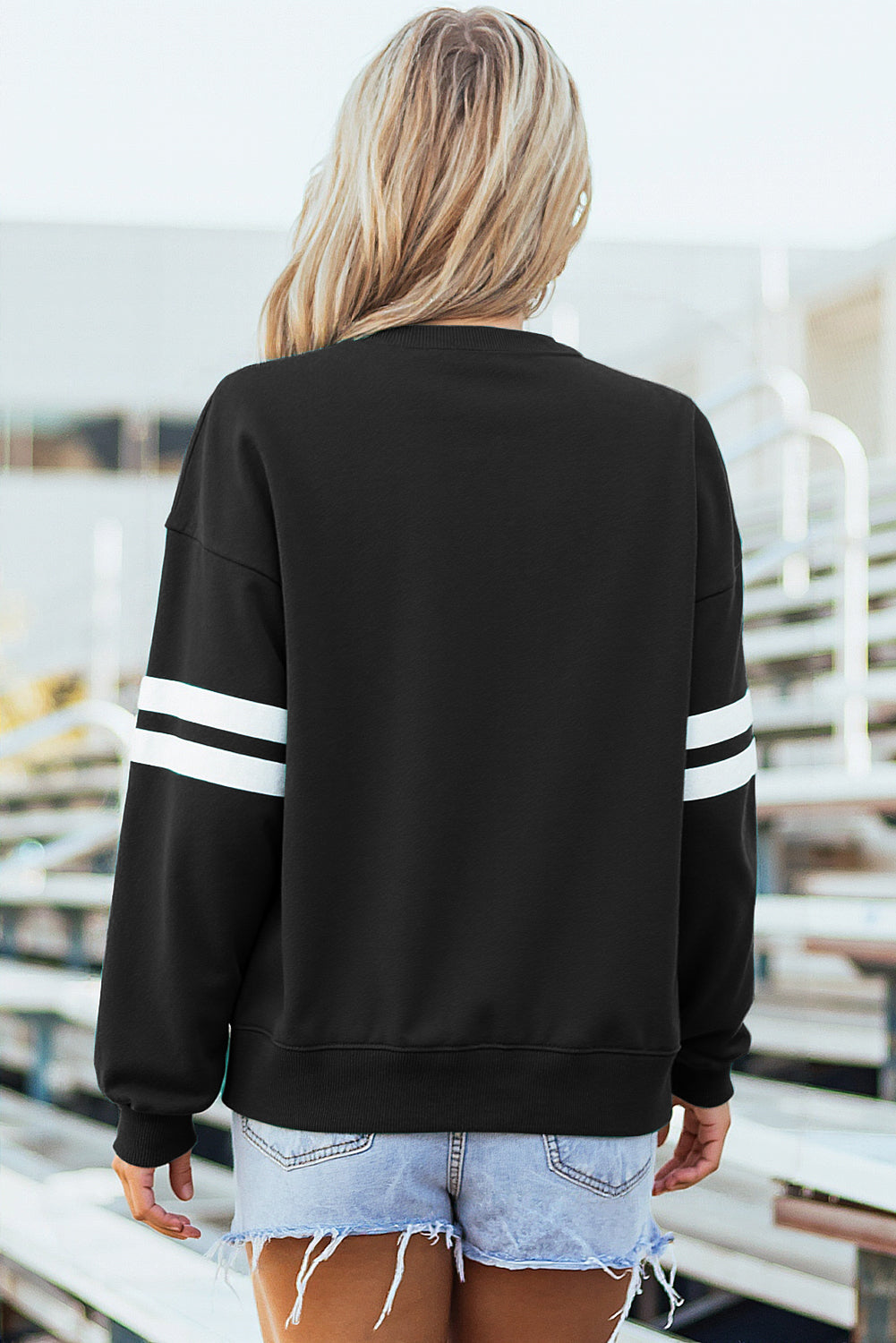 Sky Blue Varsity Striped Detail Drop Shoulder Oversized Sweatshirt