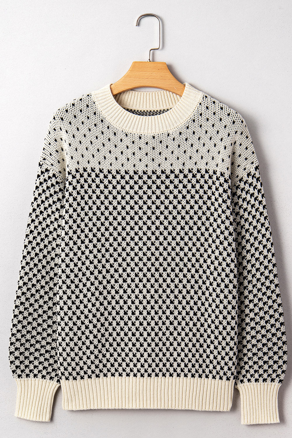 Red Contrast Color Pattern Lantern Sleeve Sweater