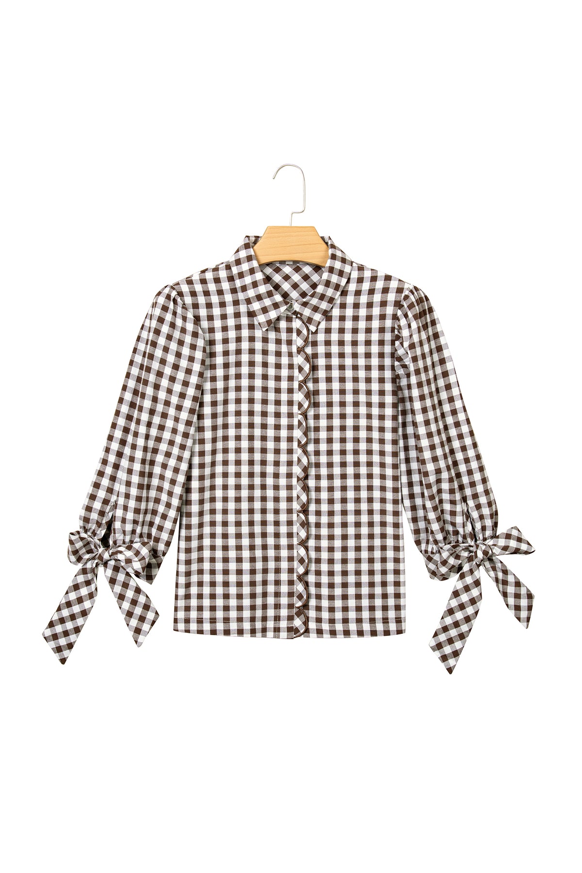 Brown Plaid Knot Half Sleeve Button Down Shirt