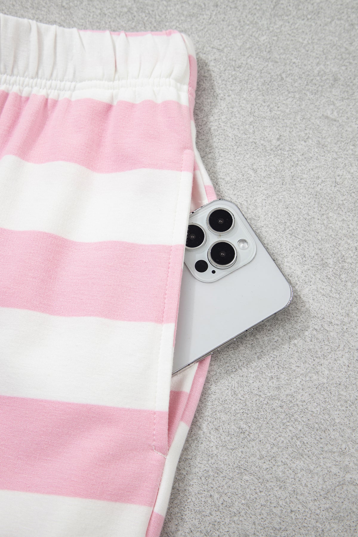 Pink Stripe Color Block Patchwork Zip Long Sleeve Top Elastic Waist Pants Set
