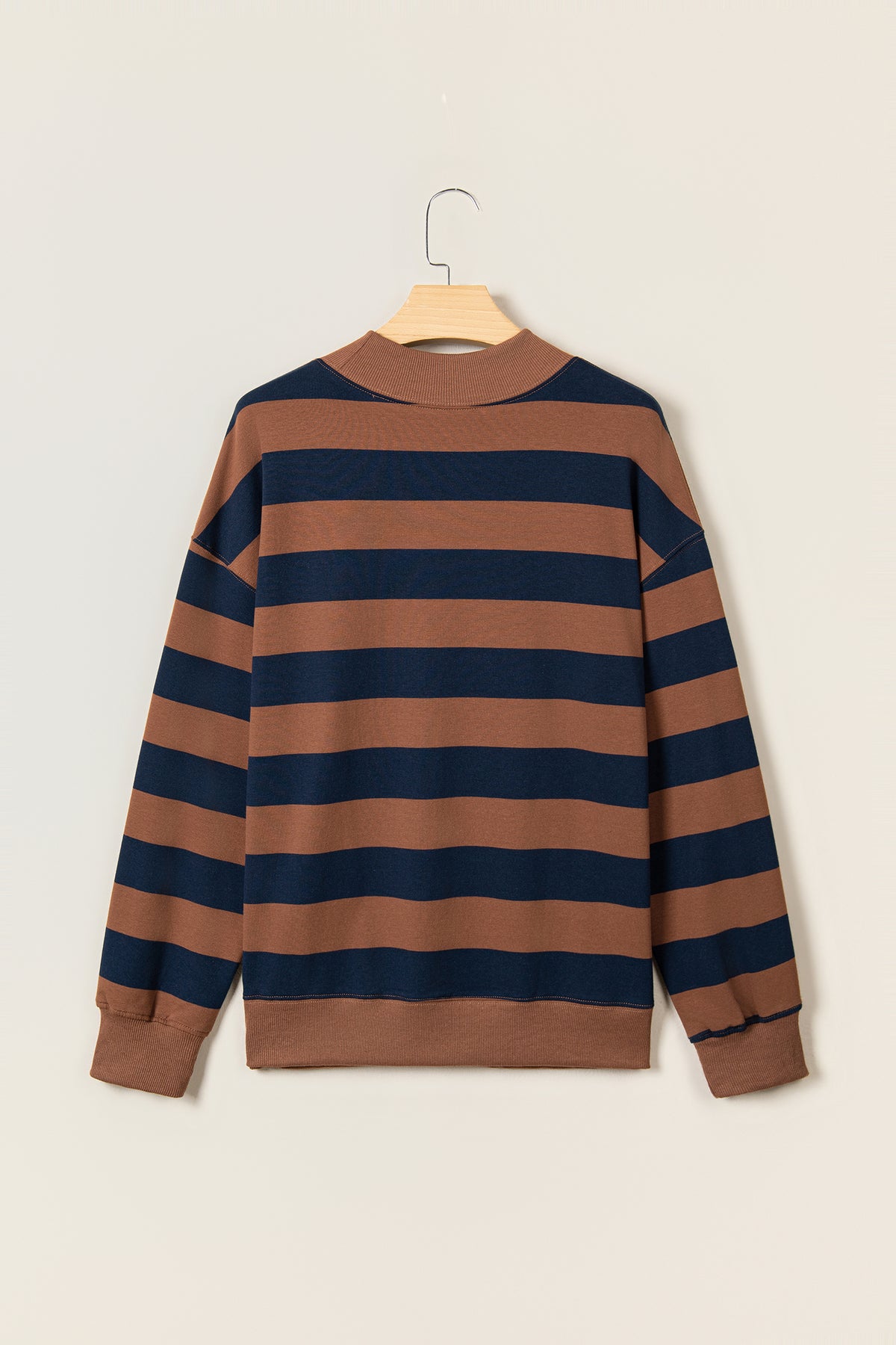 Blue Stripe Colorblock Mock Neck Relaxed Sweatshirt