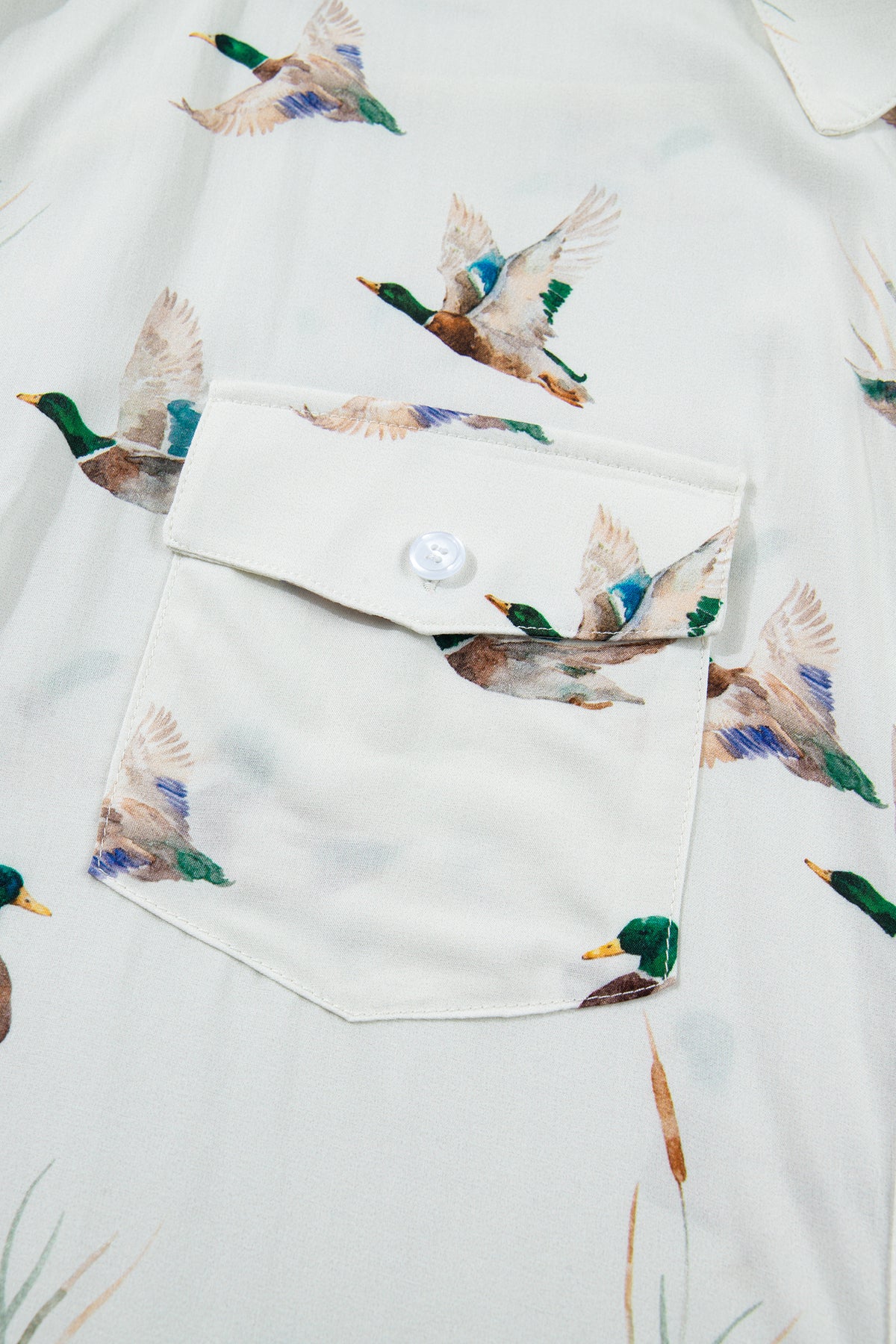 White Mallard Printed Button Flap Pocket Short Sleeve Shirt