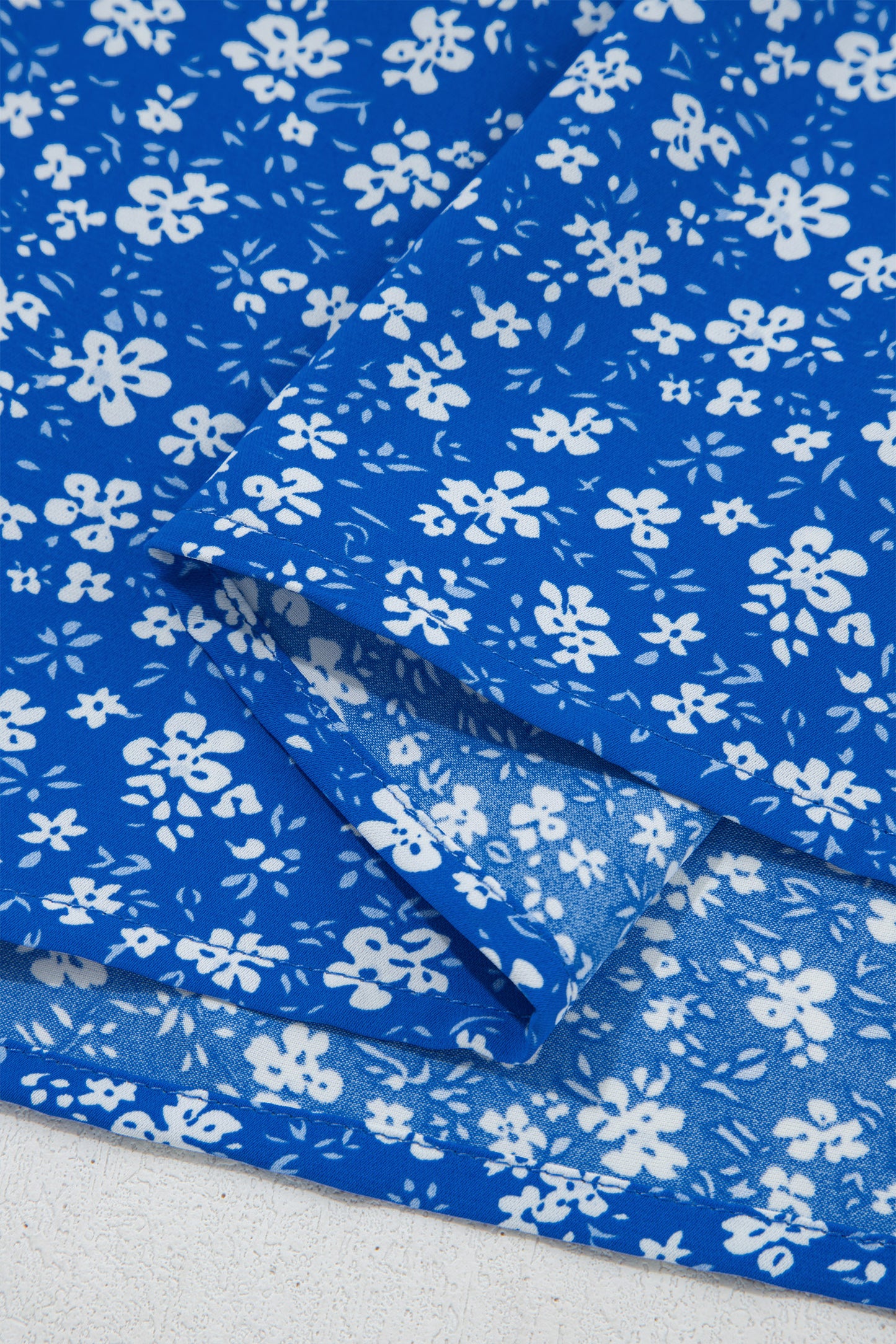 Blue Ditsy Floral Print Smocked Square Neck Ruffle Short Sleeve Dress
