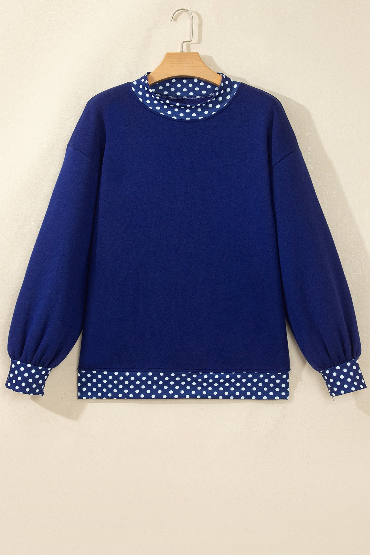 Dirty blue Colorblock Polka Dot Contrast Trim Oversized Sweatshirt