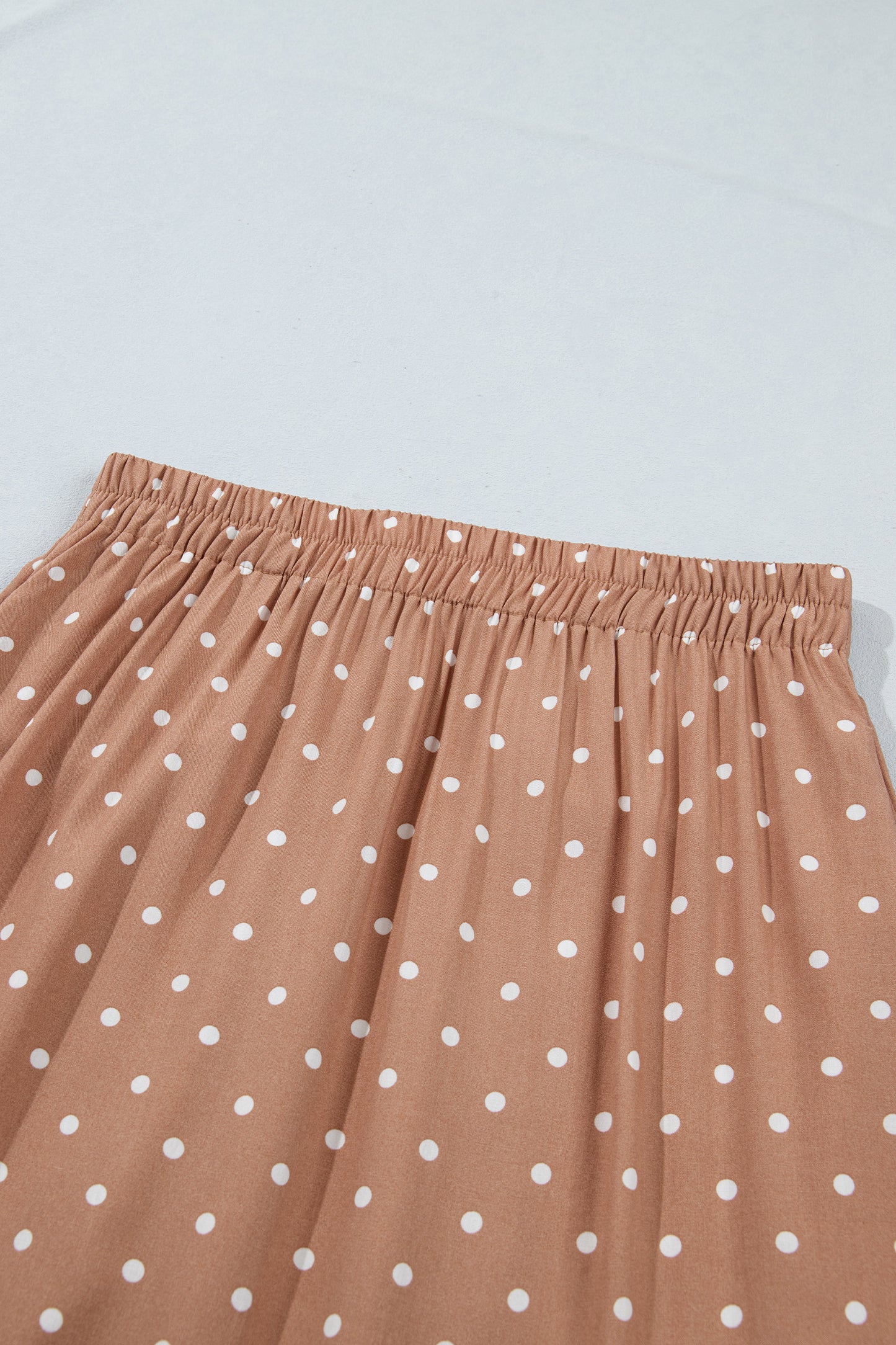 Brown Polka Dot Lace Hem Elegant Long Shift Skirt