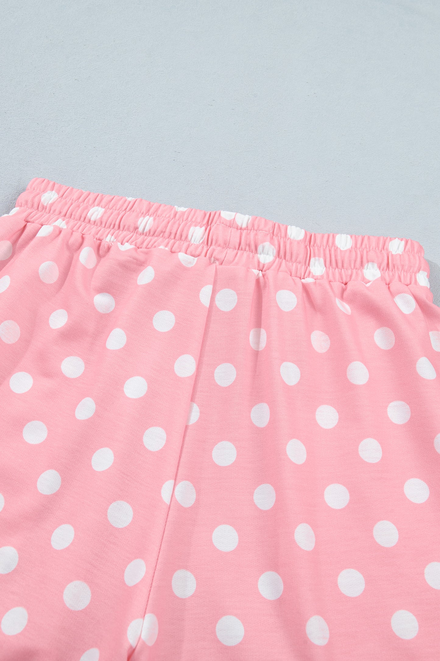 Beige Polka Dot Oversized Top Drawstring Short Set