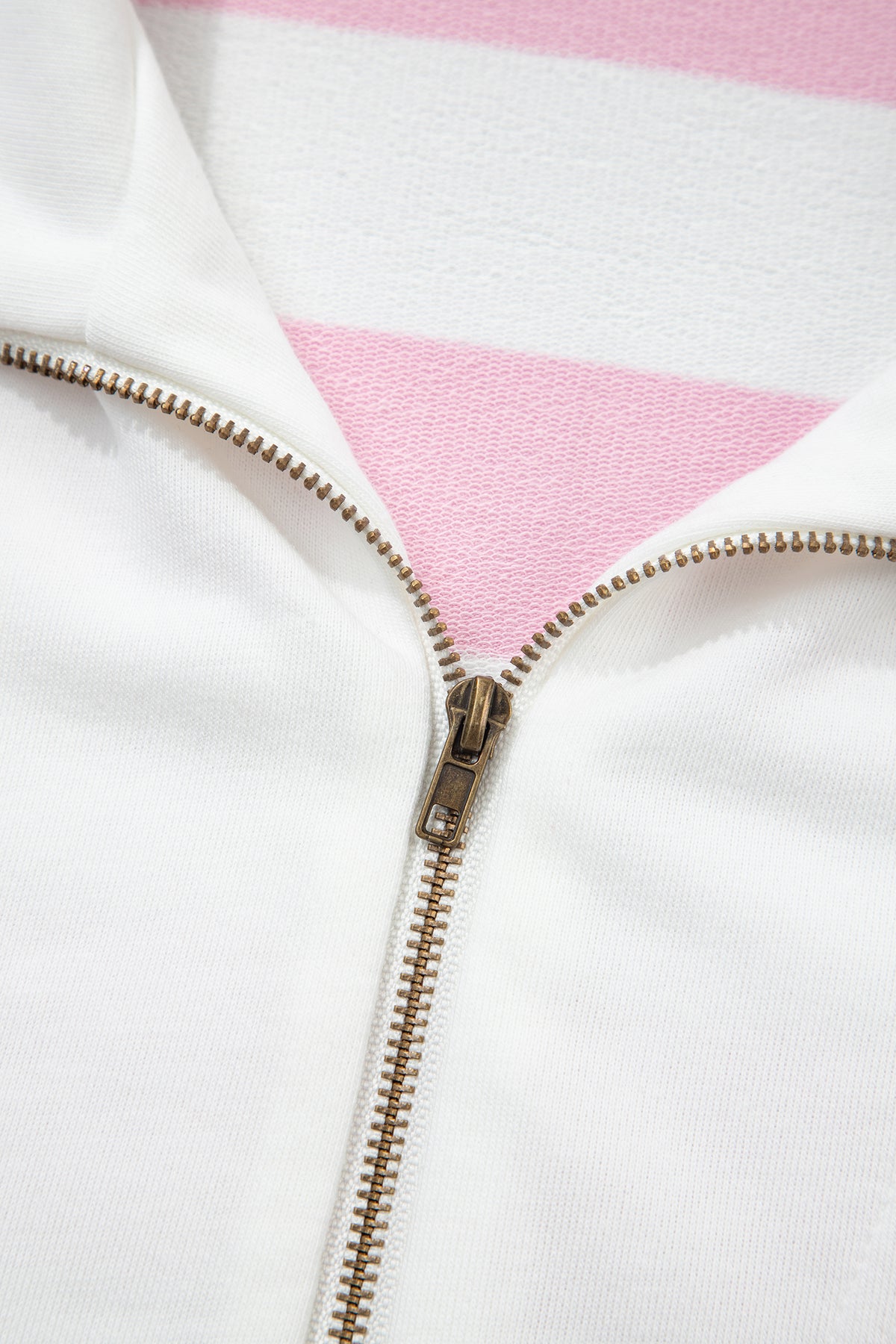 Pink Stripe Color Block Patchwork Zip Long Sleeve Top Elastic Waist Pants Set