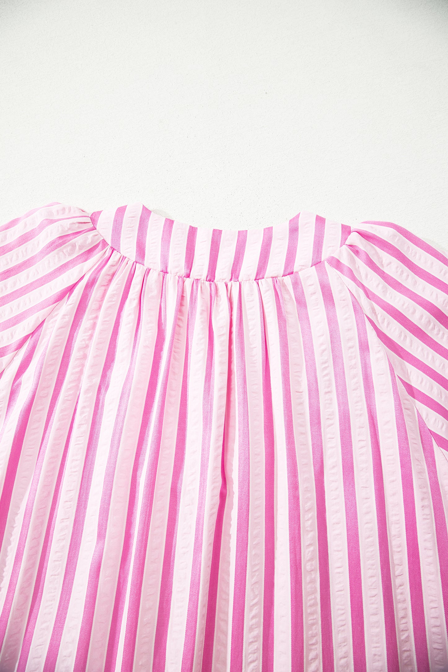 Pink Stripe V Neck Short Sleeve Shift Long Dress