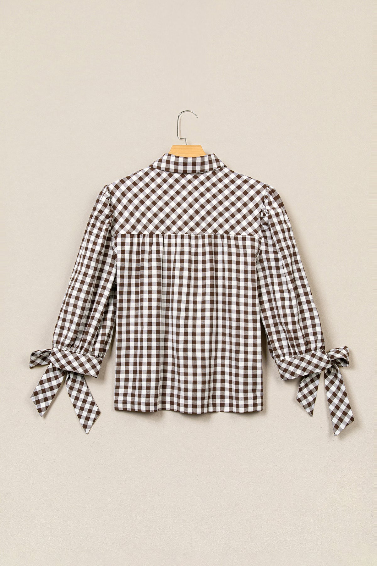 Brown Plaid Knot Half Sleeve Button Down Shirt
