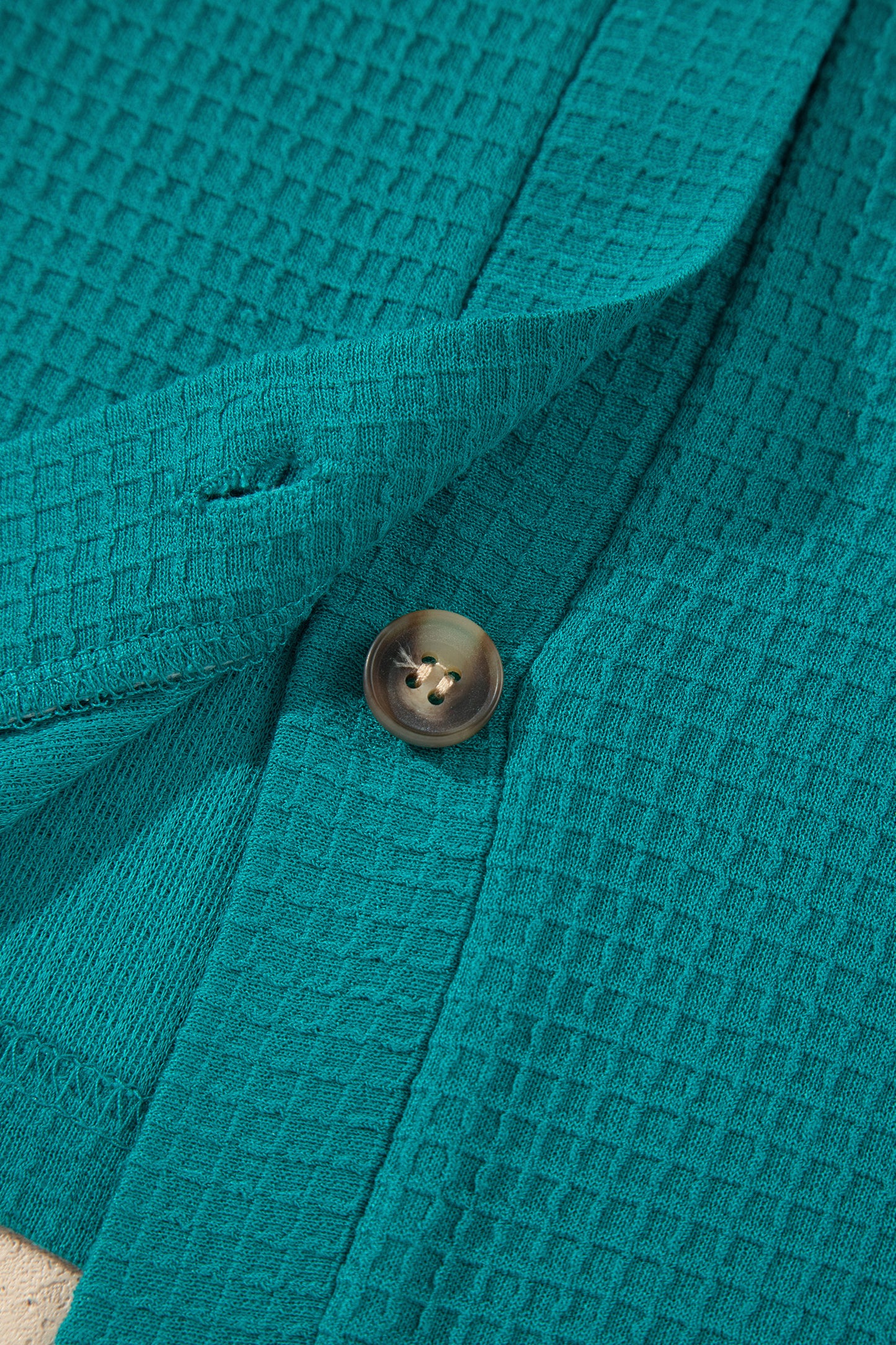 Lapis V Neck Waffle Textured Button Front Tunic Long Sleeve Plus Size Cardigan