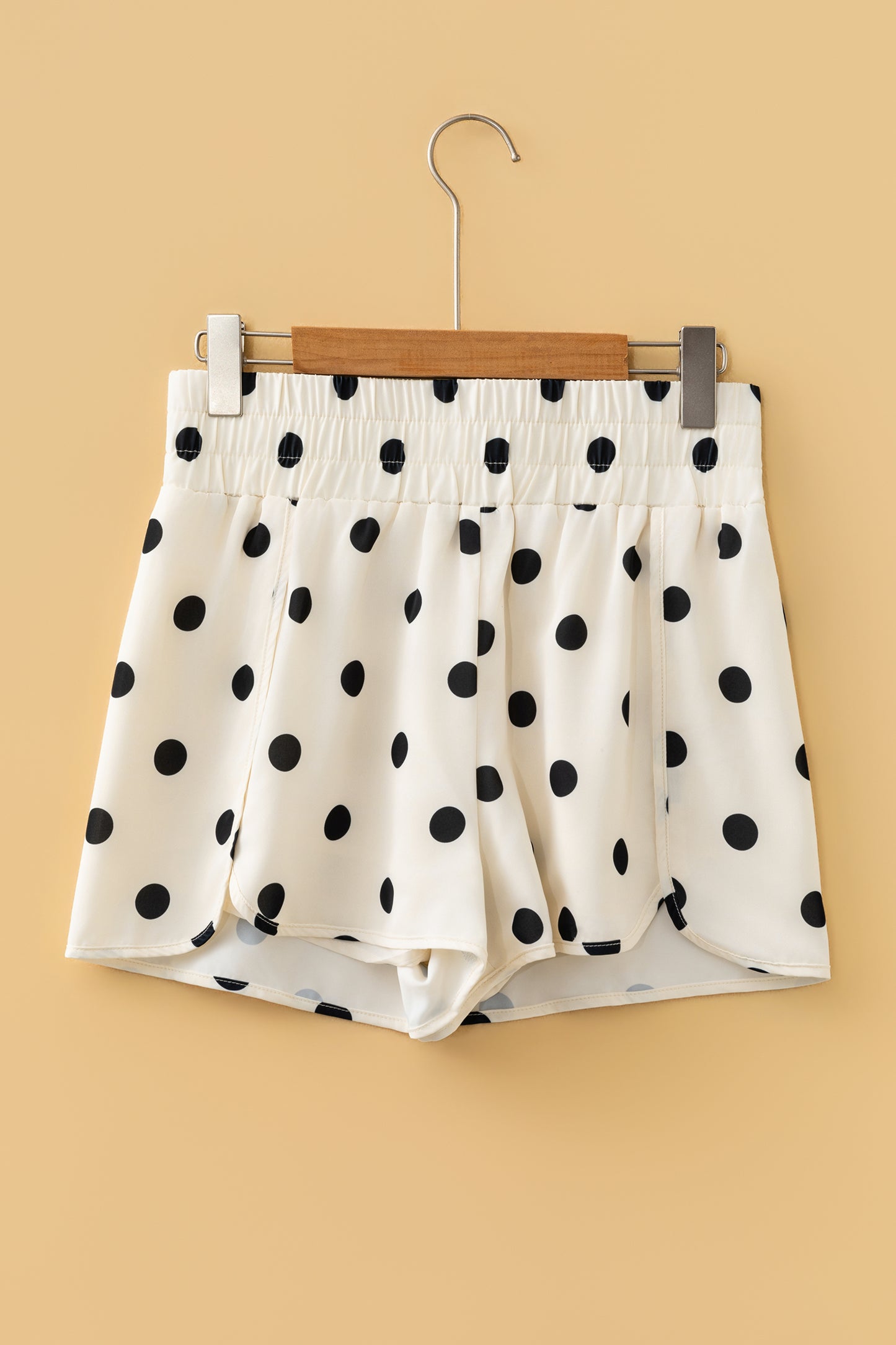 Sky Blue Polka Dot Print Shirred High Waist Casual Shorts