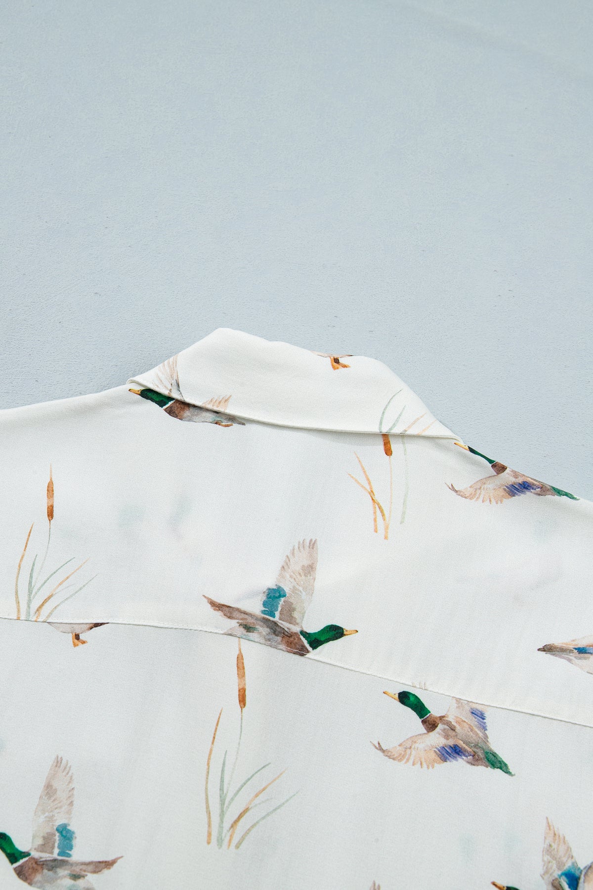 White Mallard Printed Button Flap Pocket Short Sleeve Shirt