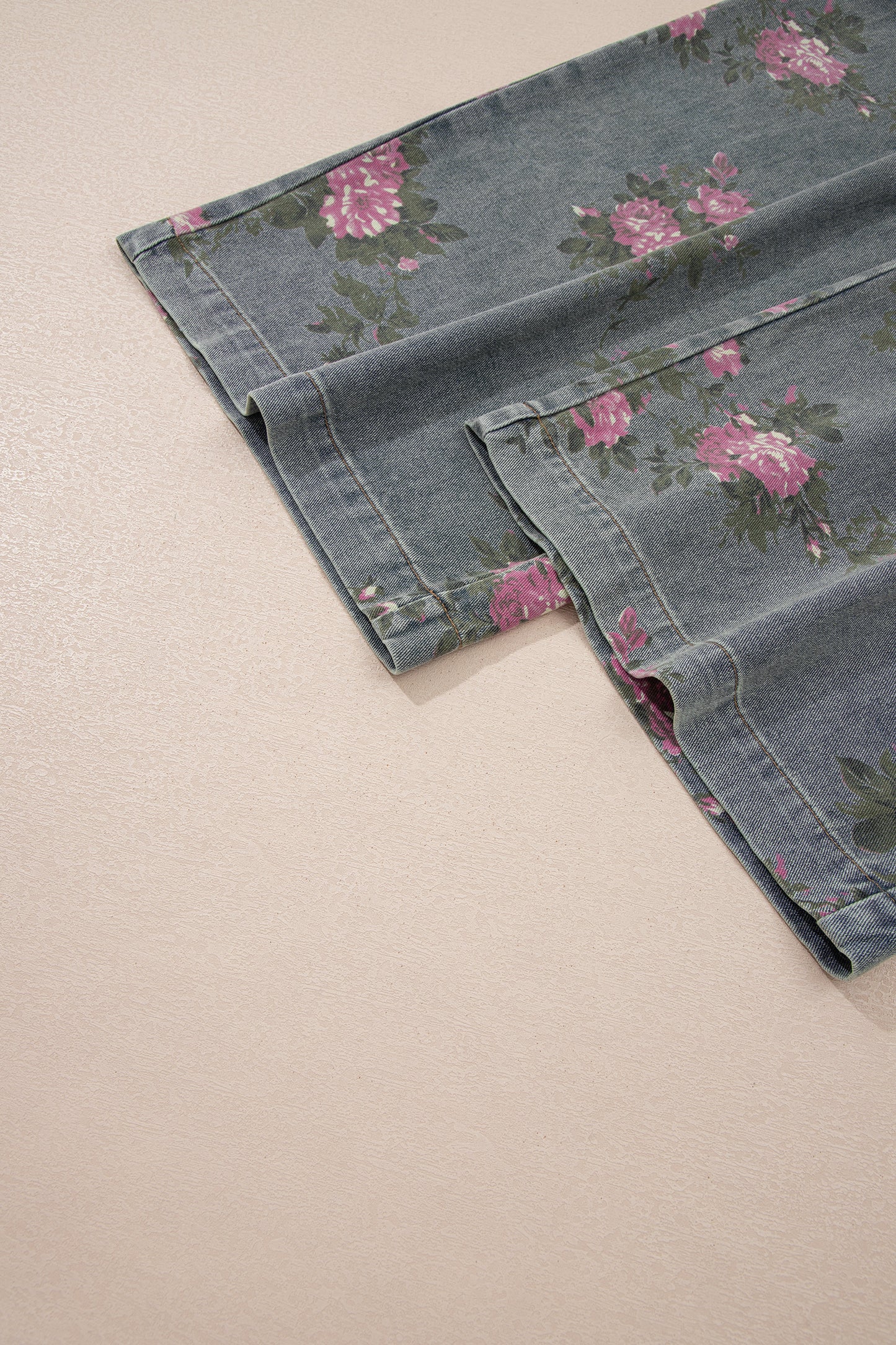 Beau Blue Floral Print Pleated High Waist Wide Leg Denim Jumpsuit