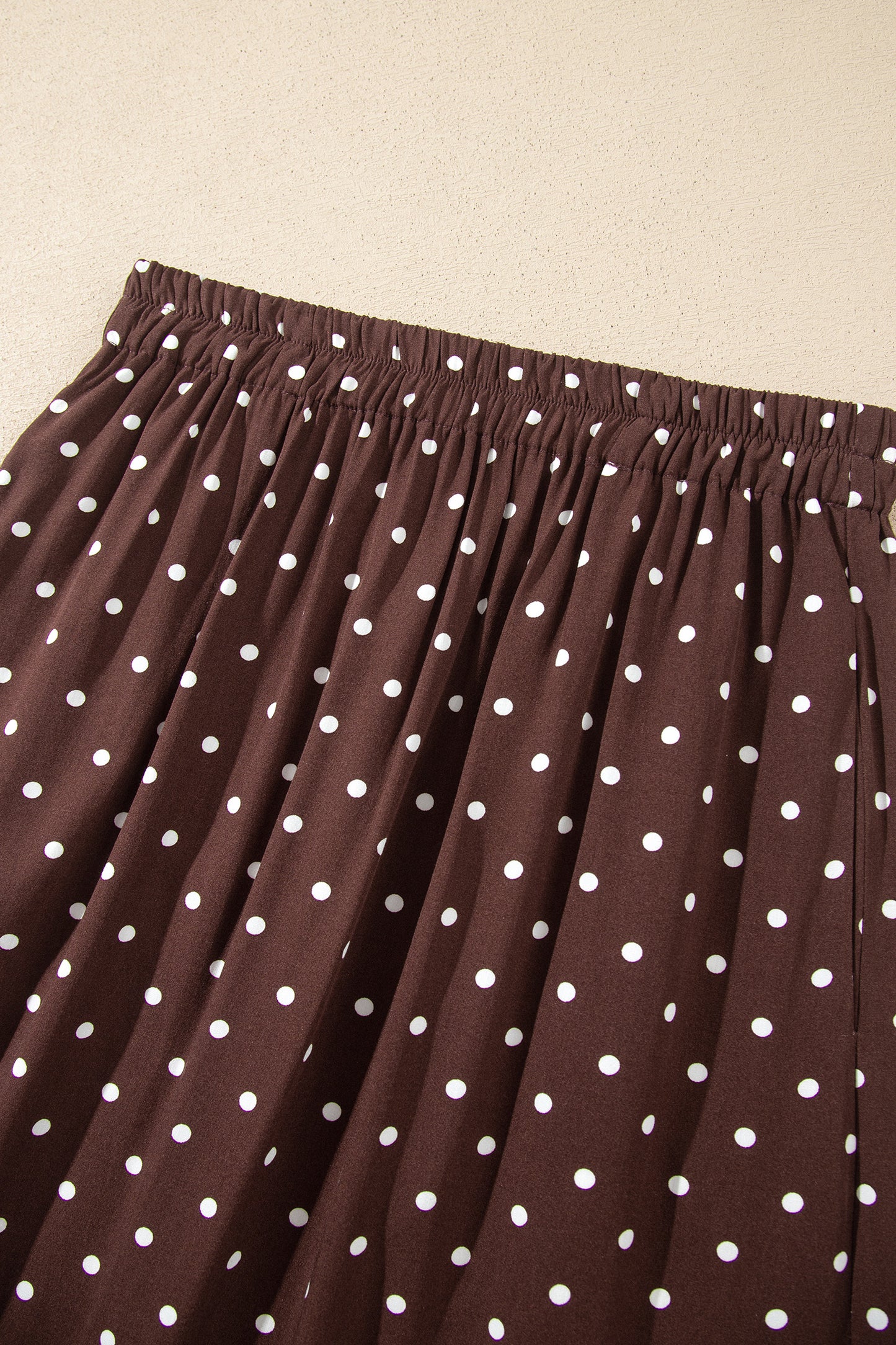 Brown Polka Dot Lace Hem Elegant Long Shift Skirt