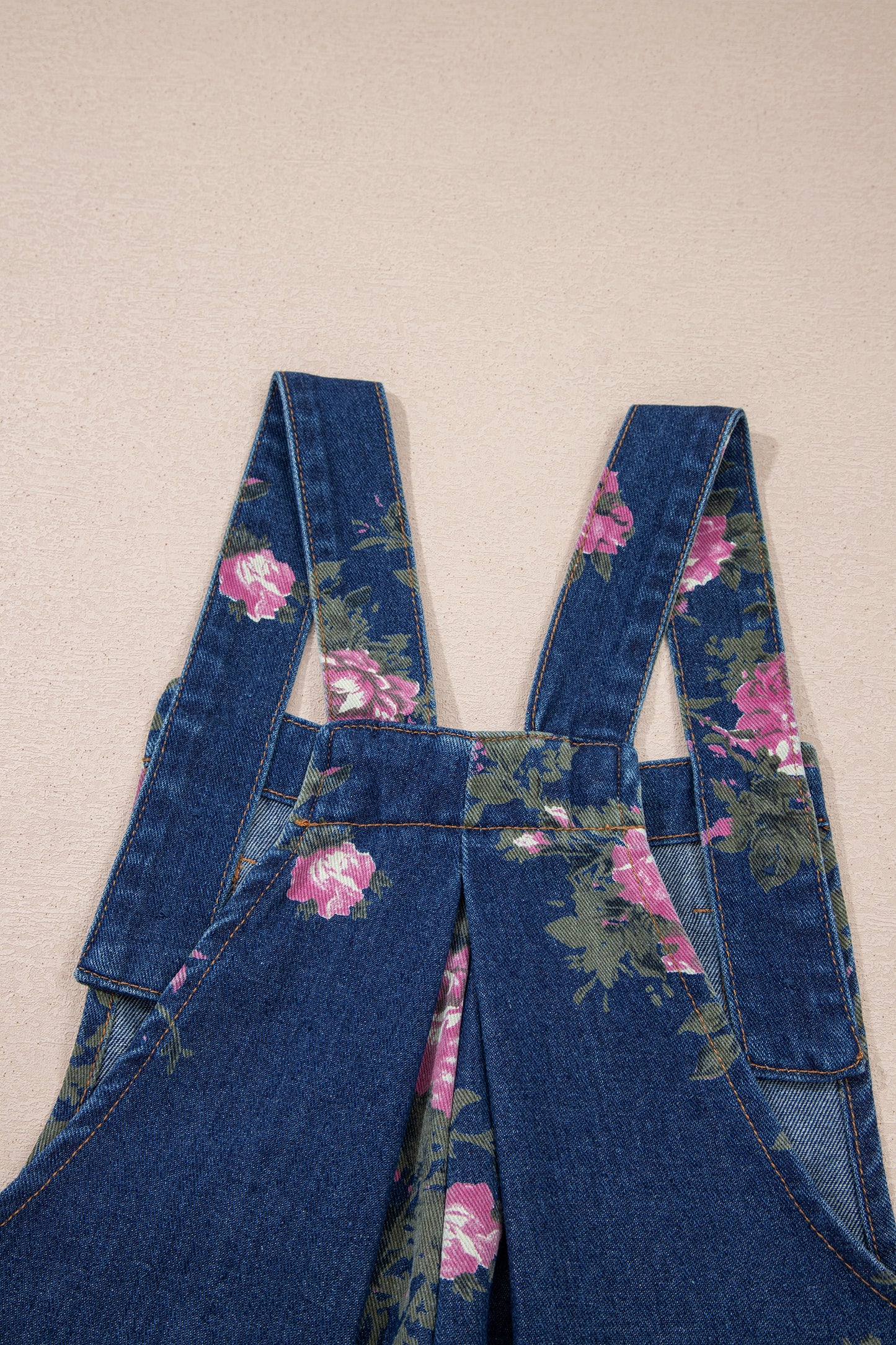 Beau Blue Floral Print Pleated High Waist Wide Leg Denim Jumpsuit