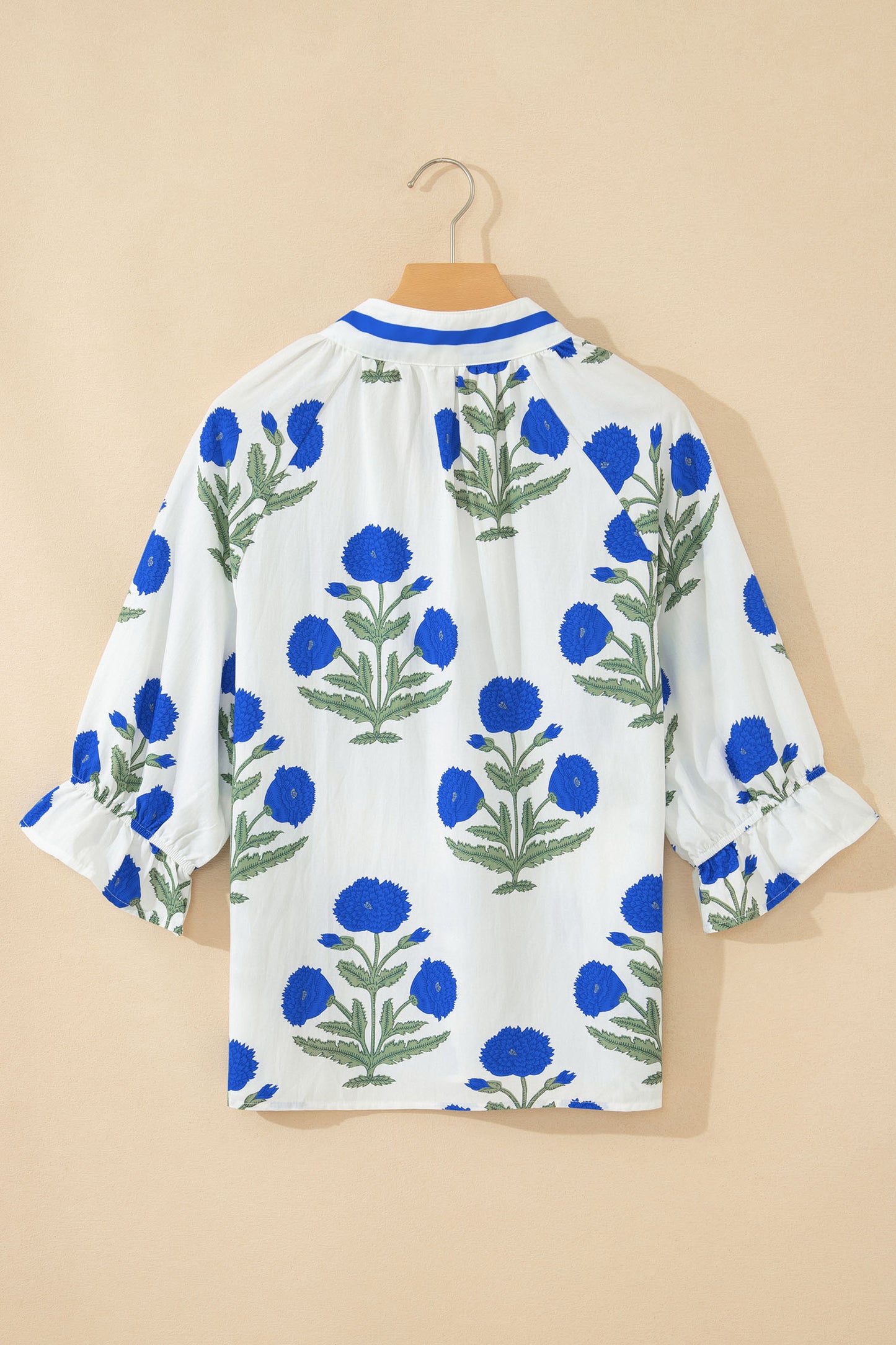 Casual Wild Flower Print V Neck 3/4 Sleeve Blouse