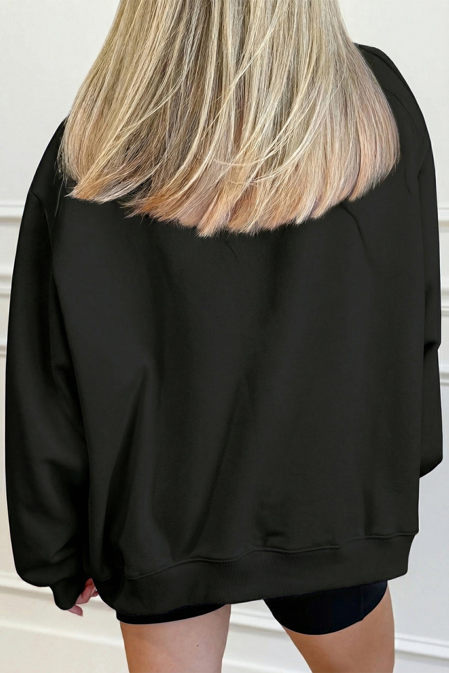Dark Blue Solid Color Oversized Mock Neck Sweatshirt