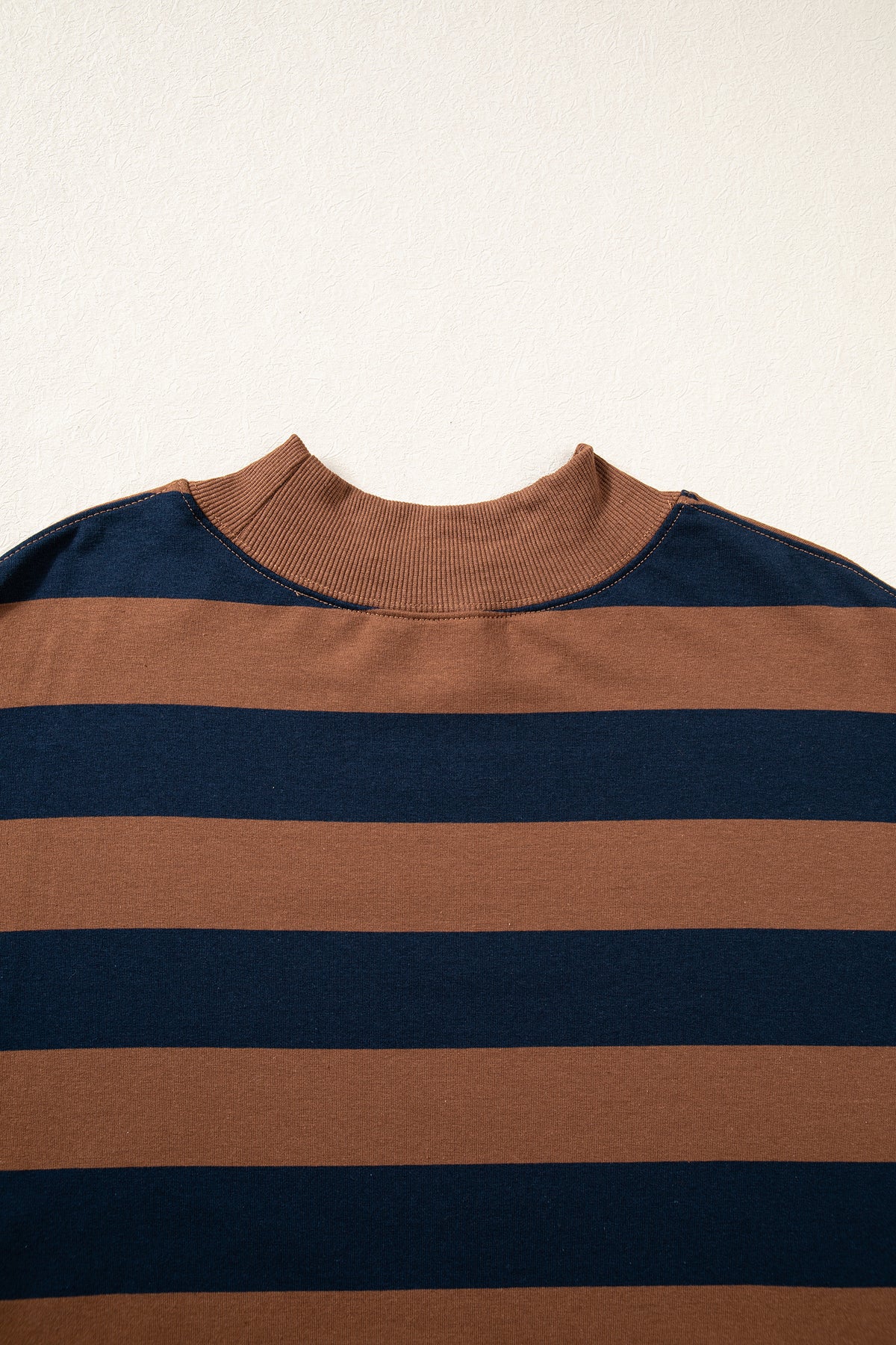 Blue Stripe Colorblock Mock Neck Relaxed Sweatshirt