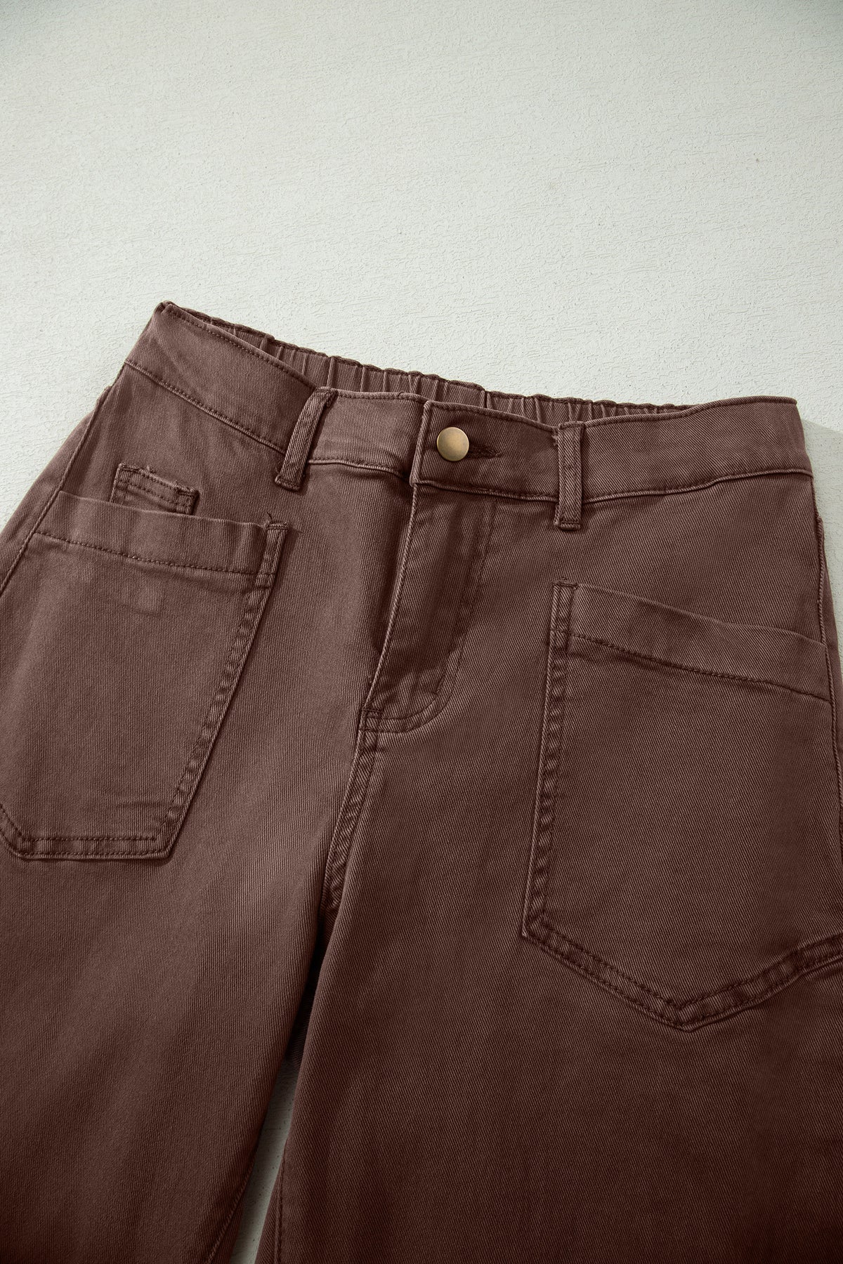 Four Leaf Clover Solid Color Square Patch Pocket Ankle-length Barrel Jeans