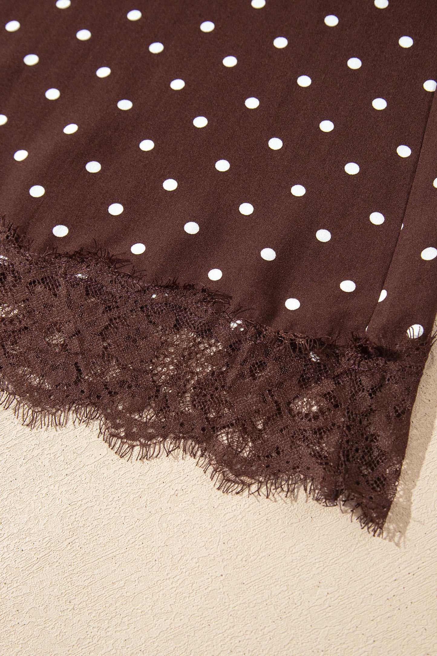 Brown Polka Dot Lace Hem Elegant Long Shift Skirt