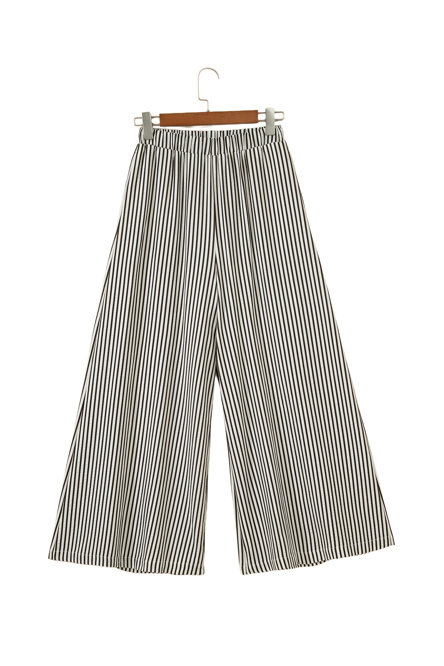 Black Stripe Elastic Waist Ultra Wide Leg Pants