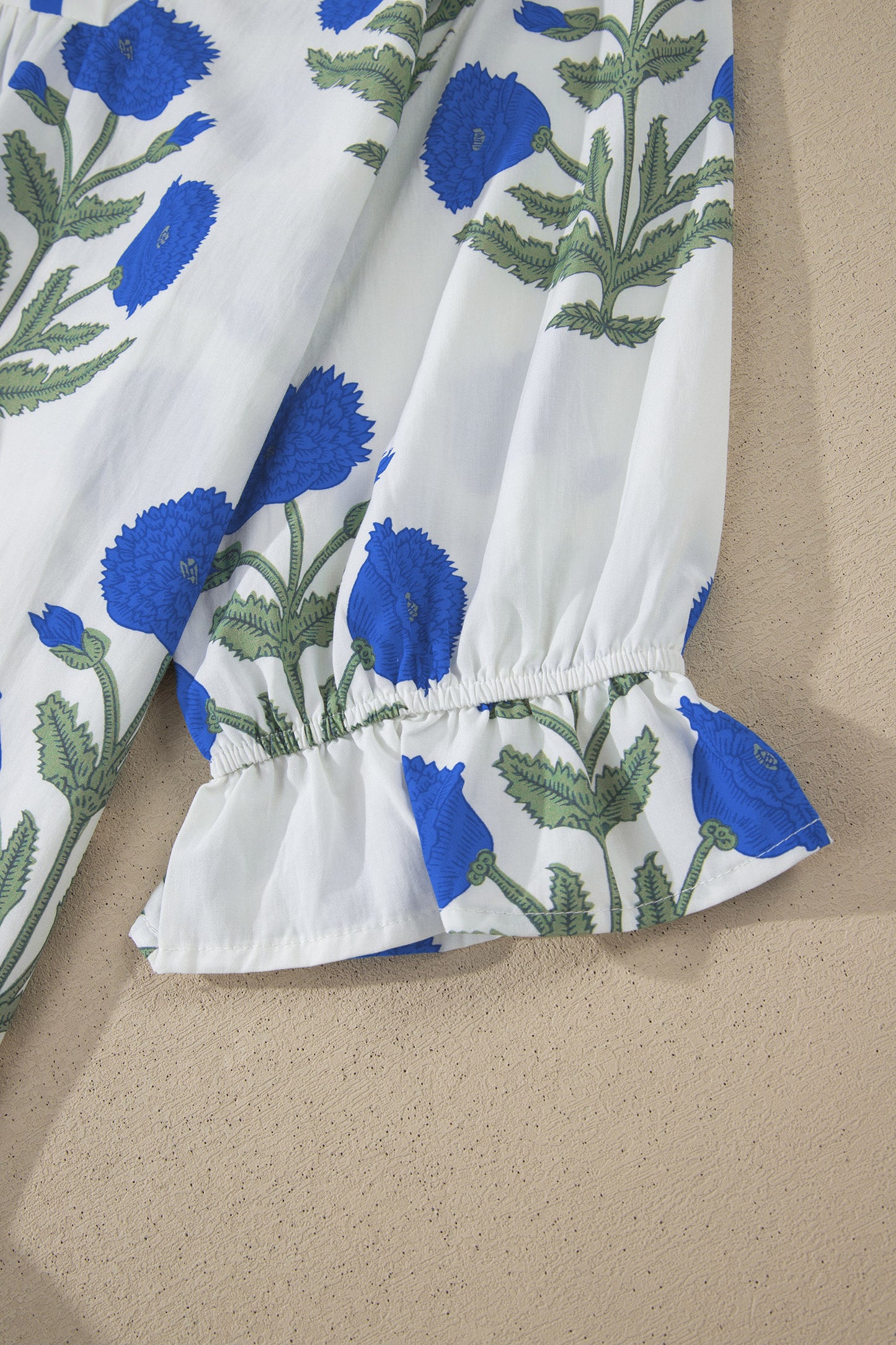 Casual Wild Flower Print V Neck 3/4 Sleeve Blouse