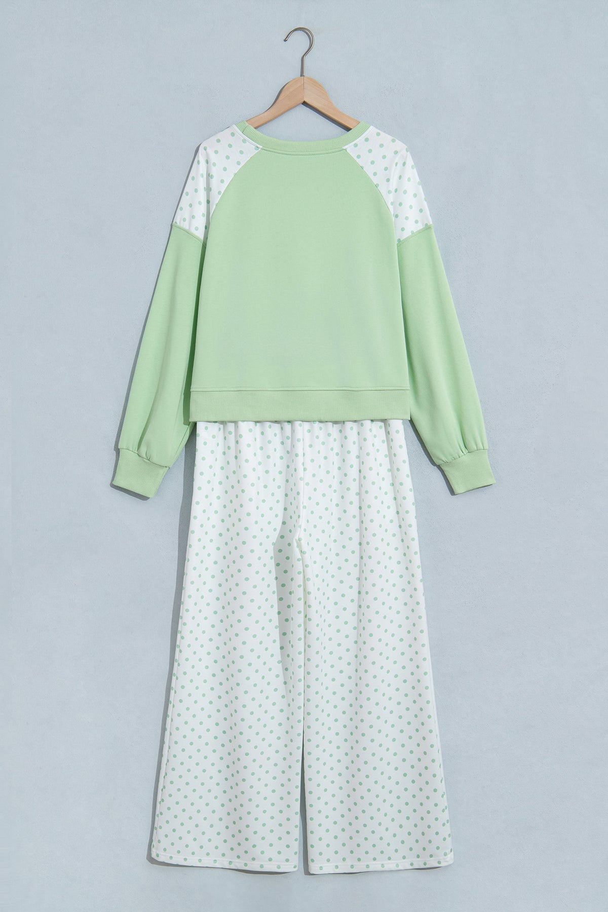 Khaki Polka Dot Patchwork Colorblock Long Sleeve Casual Two Piece Pants Set