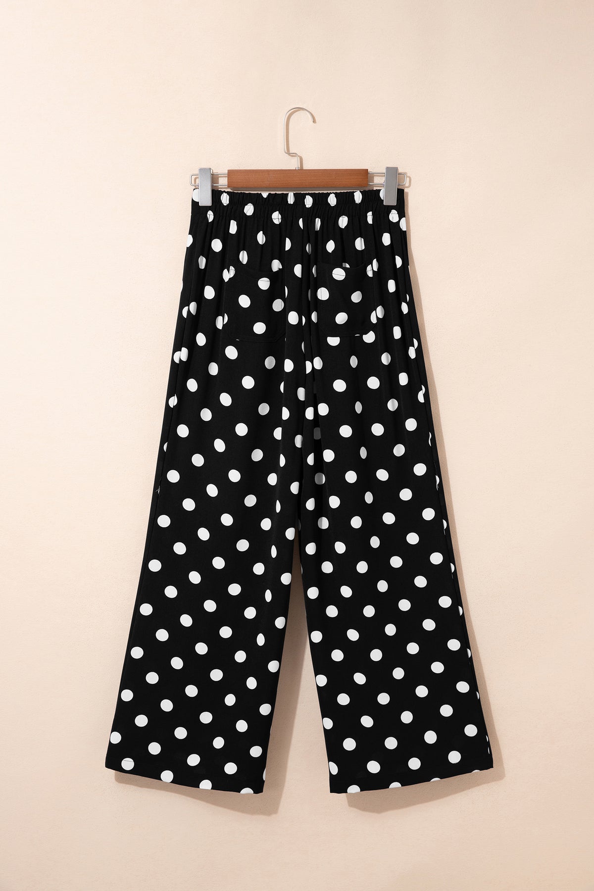 White Polka Dot Print Patched Pocket Mid-rise Straight Leg Pants