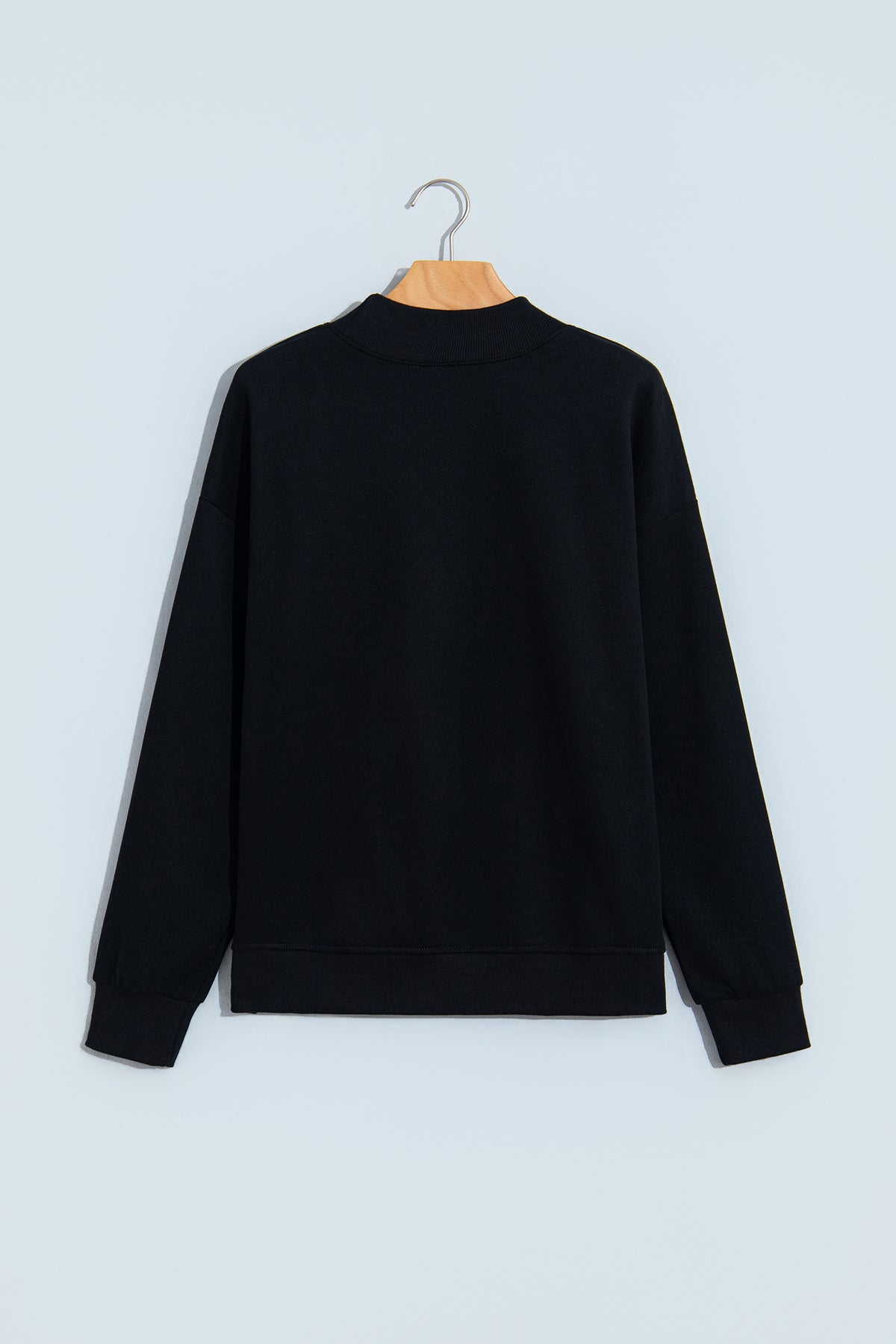 Dark Blue Solid Color Oversized Mock Neck Sweatshirt