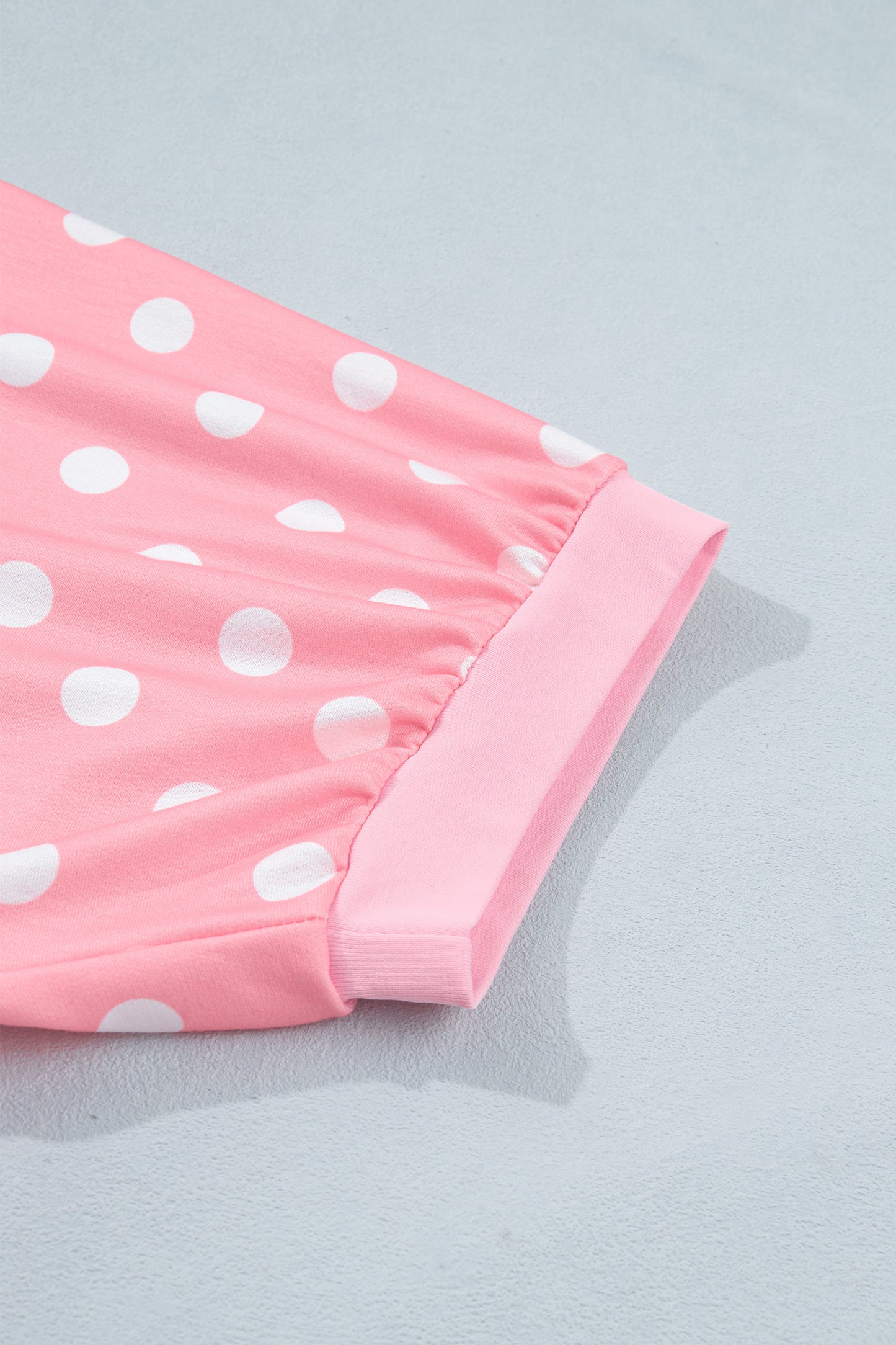 Beige Polka Dot Oversized Top Drawstring Short Set