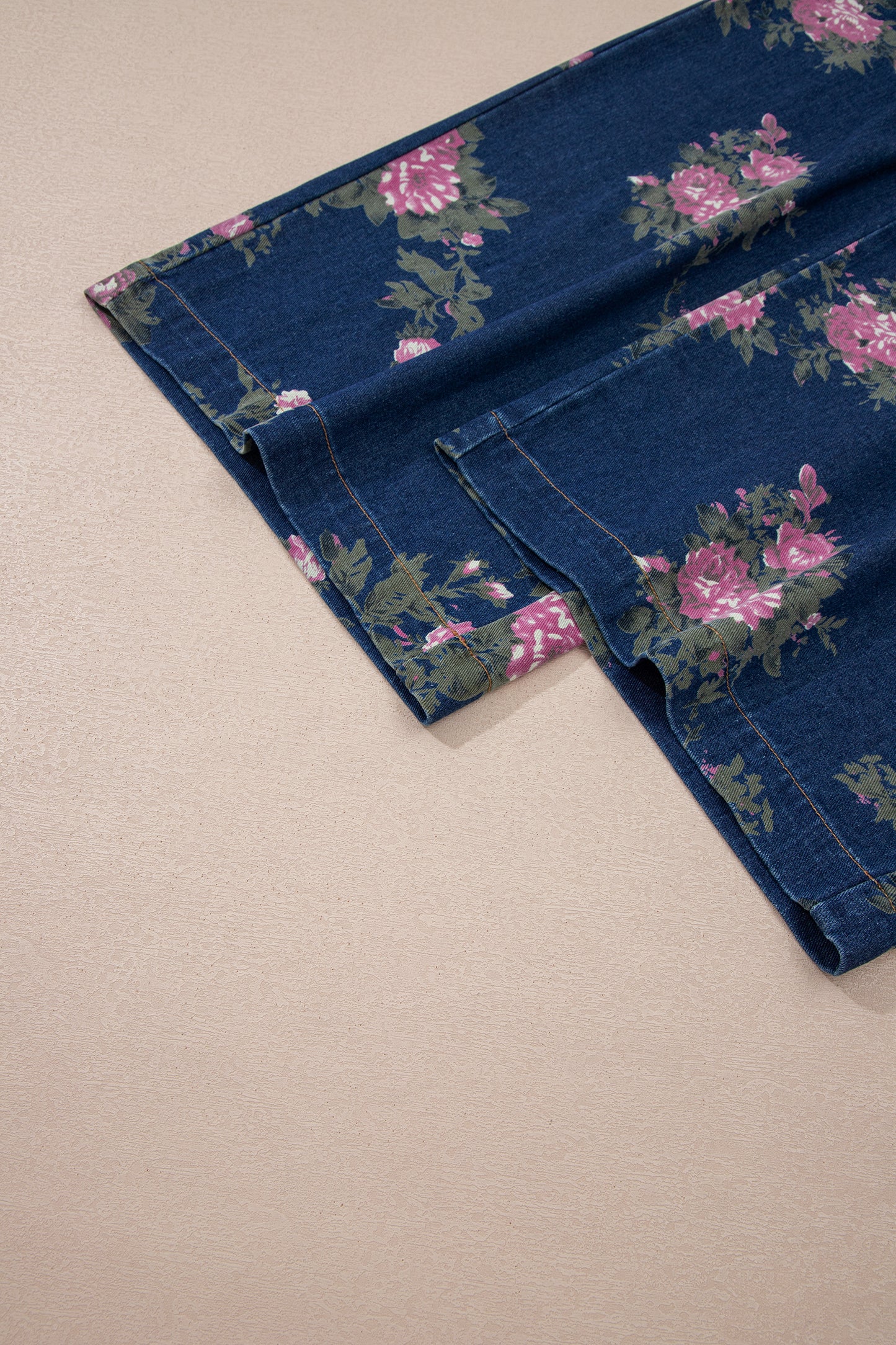 Beau Blue Floral Print Pleated High Waist Wide Leg Denim Jumpsuit