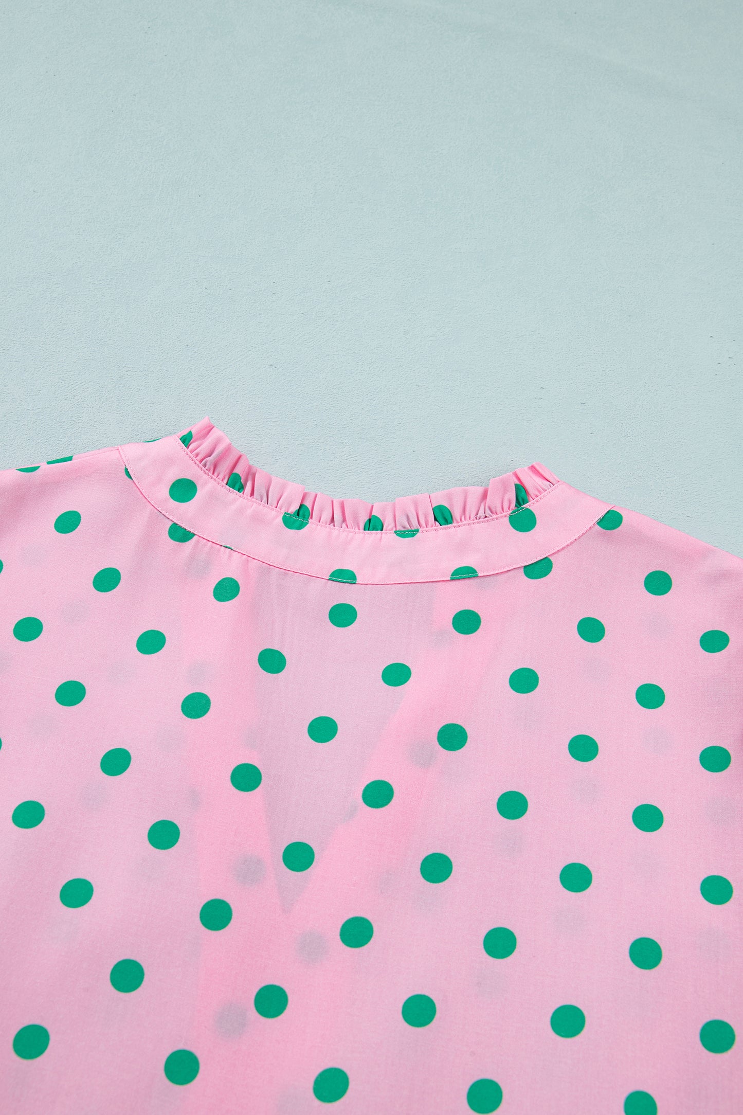 Pink Polka Dot Print V Neck Short Sleeve Tiered Mini Dress
