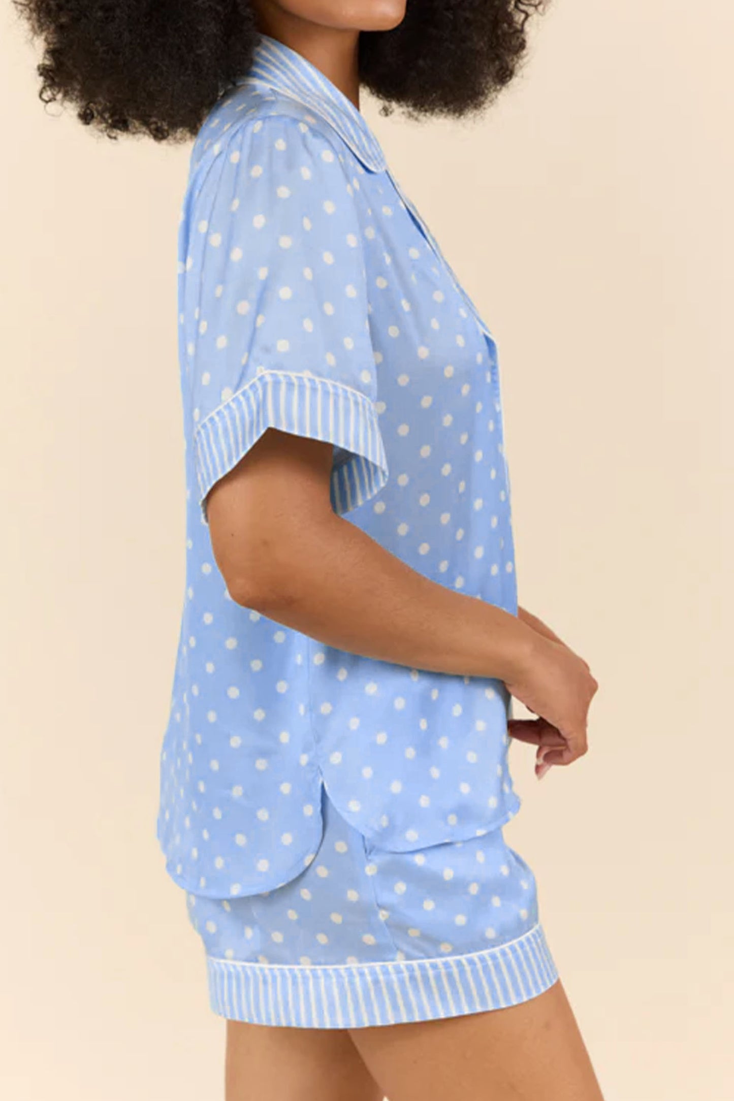 Sky Blue Dotted Print Soft Short Pajama Set