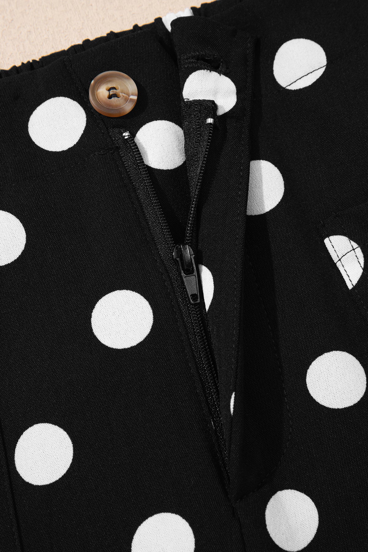 White Polka Dot Print Patched Pocket Mid-rise Straight Leg Pants