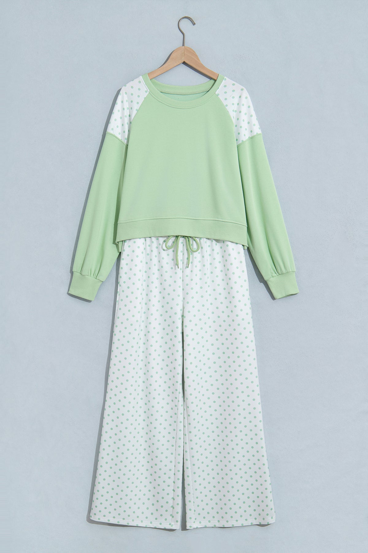 Khaki Polka Dot Patchwork Colorblock Long Sleeve Casual Two Piece Pants Set