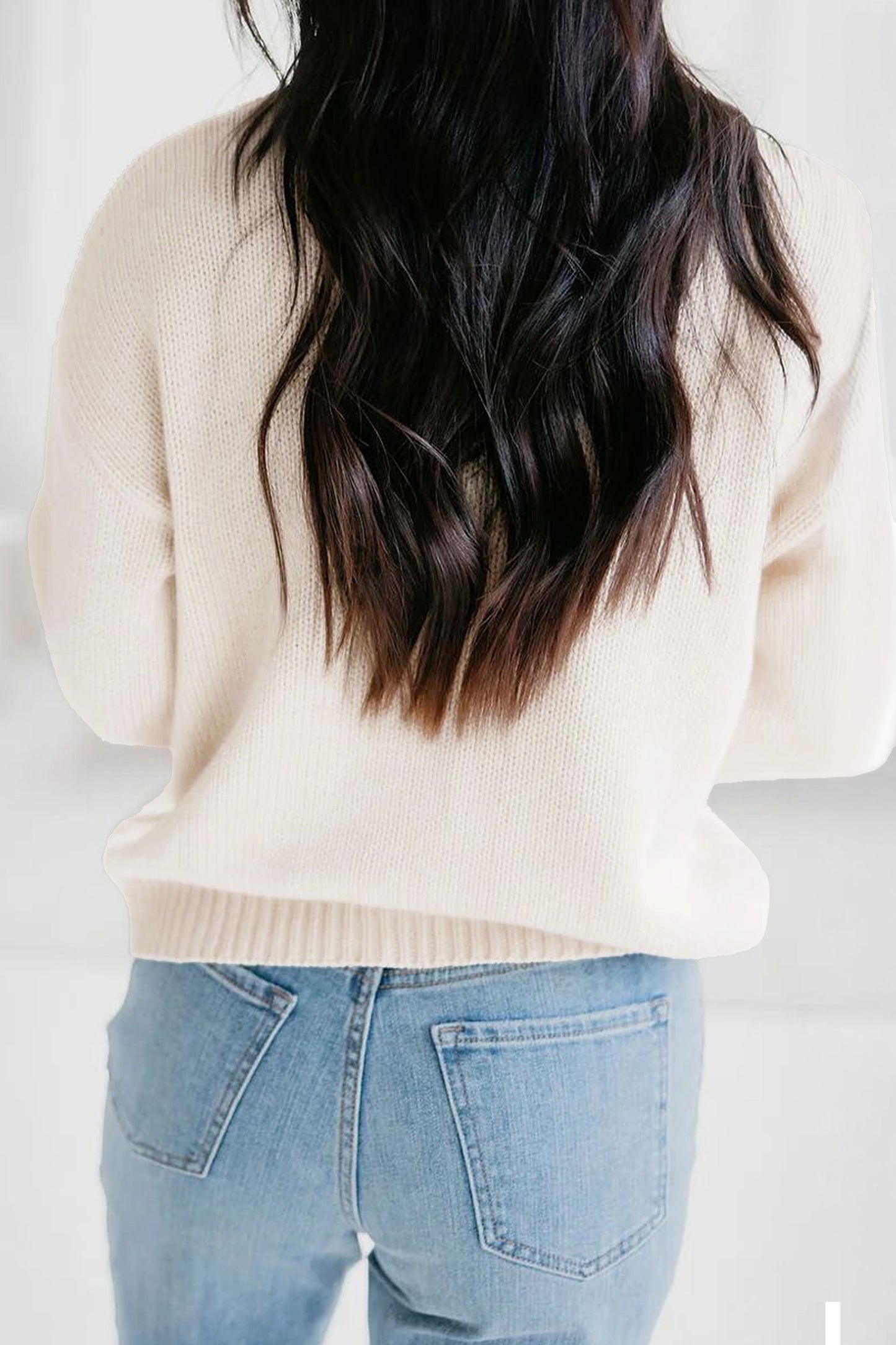 Beige Go Team Football Drop Shoulder Knit Top Sweater