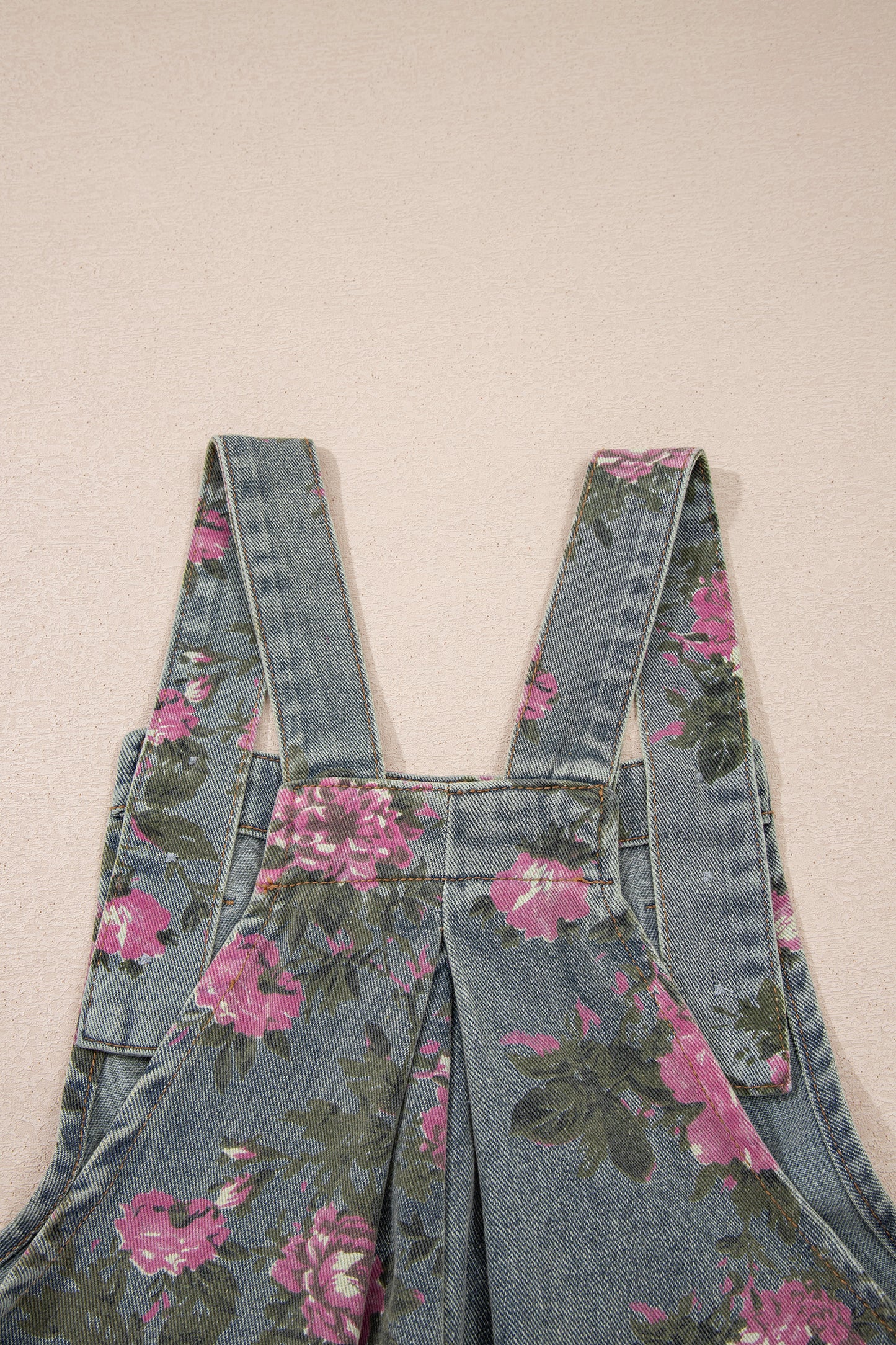 Beau Blue Floral Print Pleated High Waist Wide Leg Denim Jumpsuit