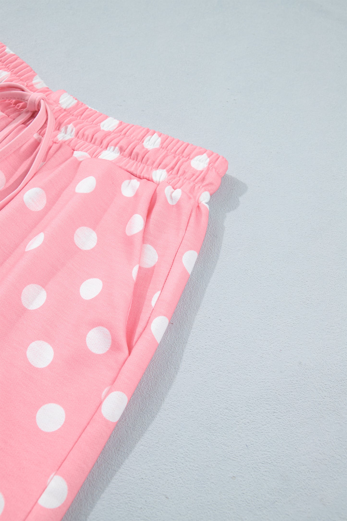 Beige Polka Dot Oversized Top Drawstring Short Set