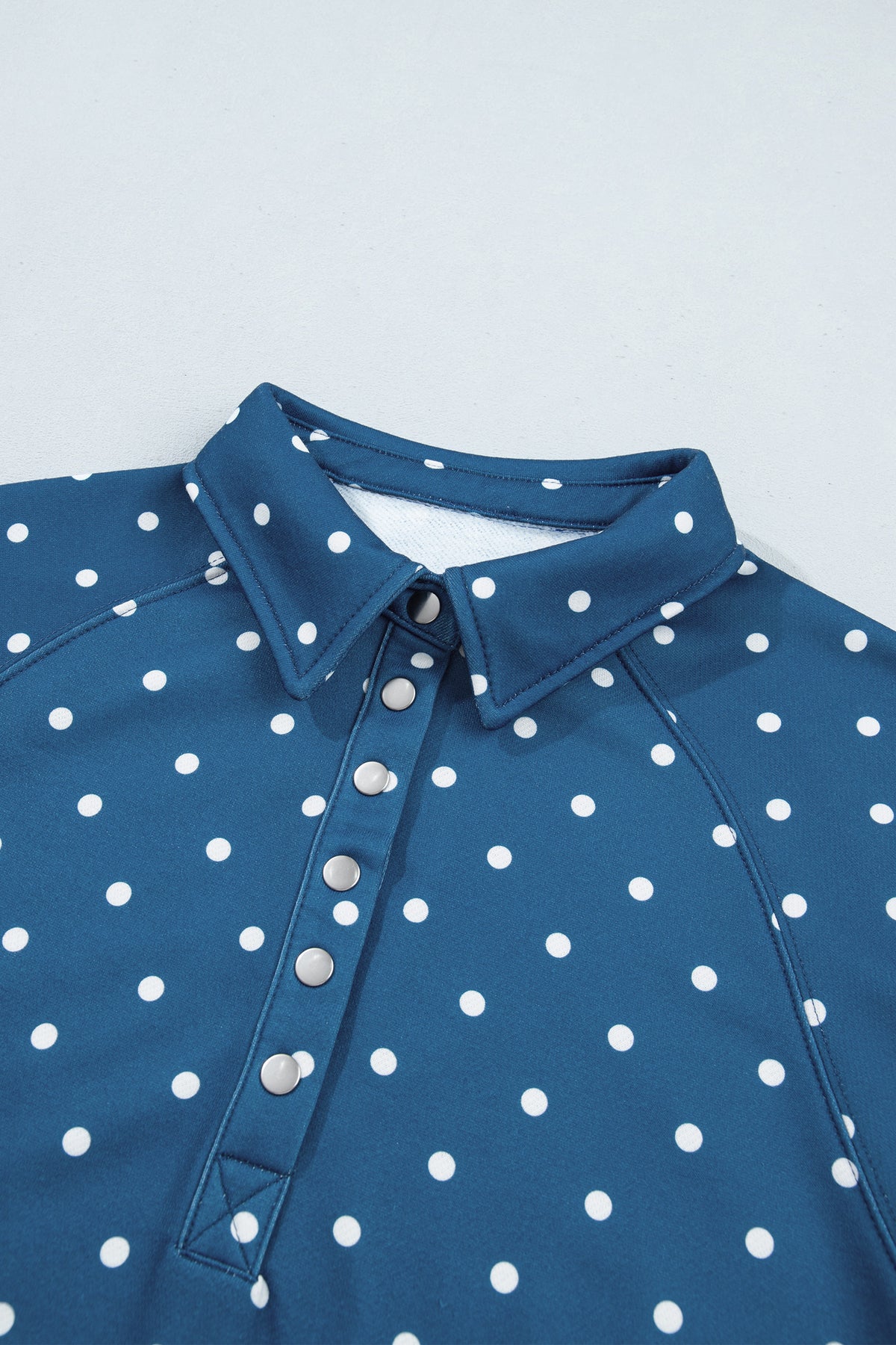 Red Polka Dot Print Metal Button Collar Casual Pullover Sweatshirt
