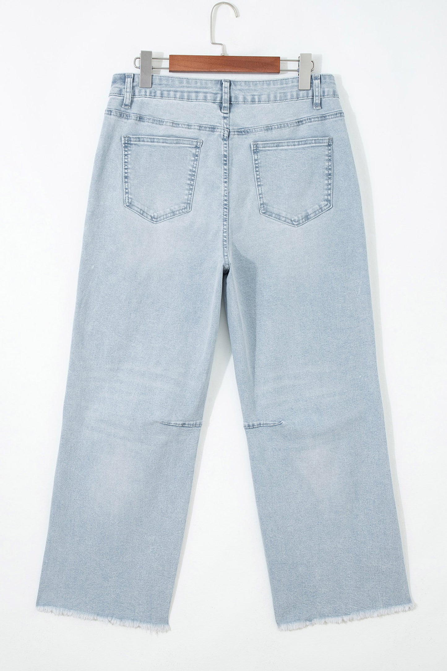 Beau Blue Sequin Rugby Pattern Raw Hem Casual Jeans